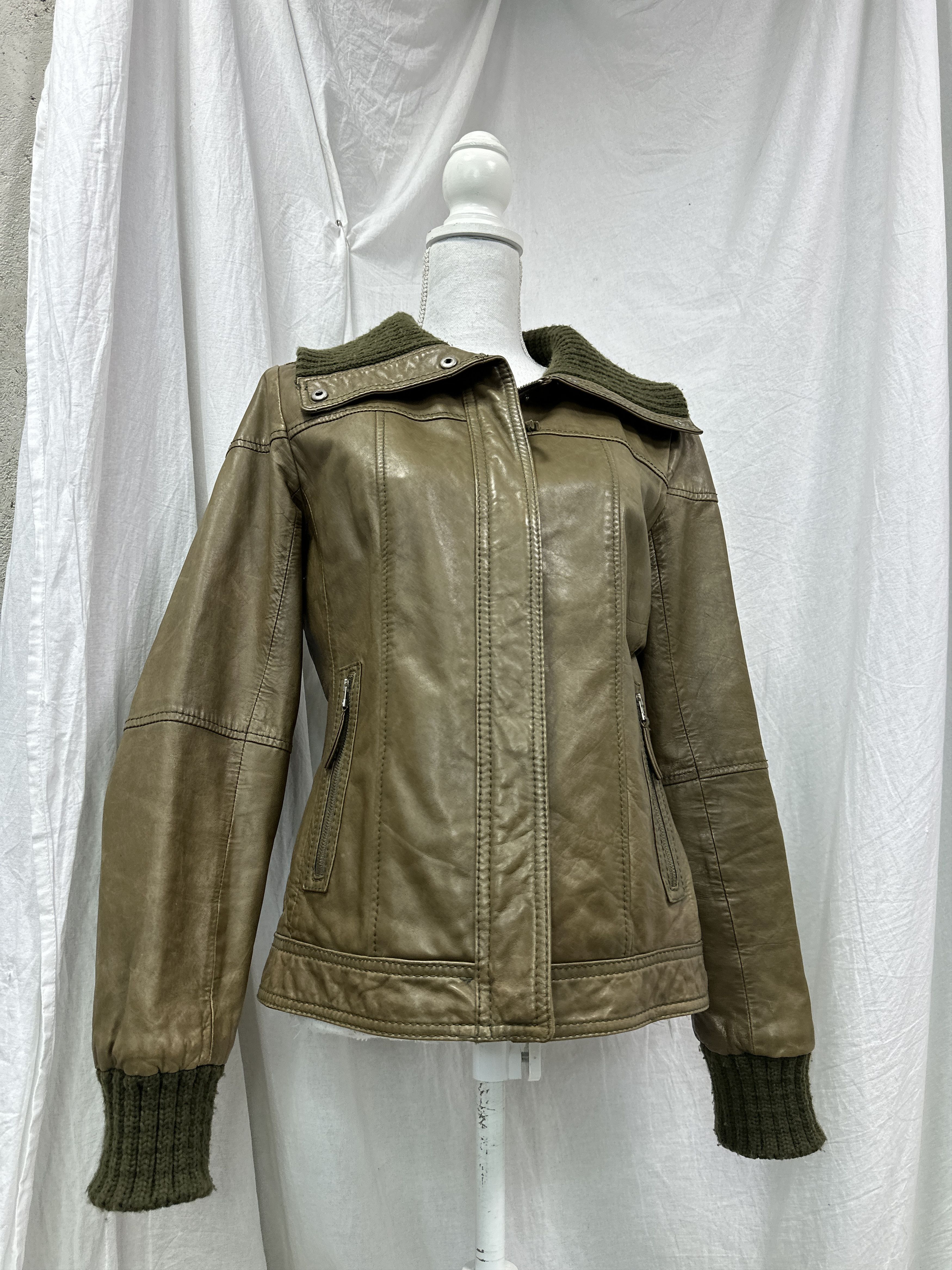 Vintage Vintage Leather Biker Moto Olive Green Jacket Y2K Size US M / EU 48-50 / 2 - 1 Thumbnail