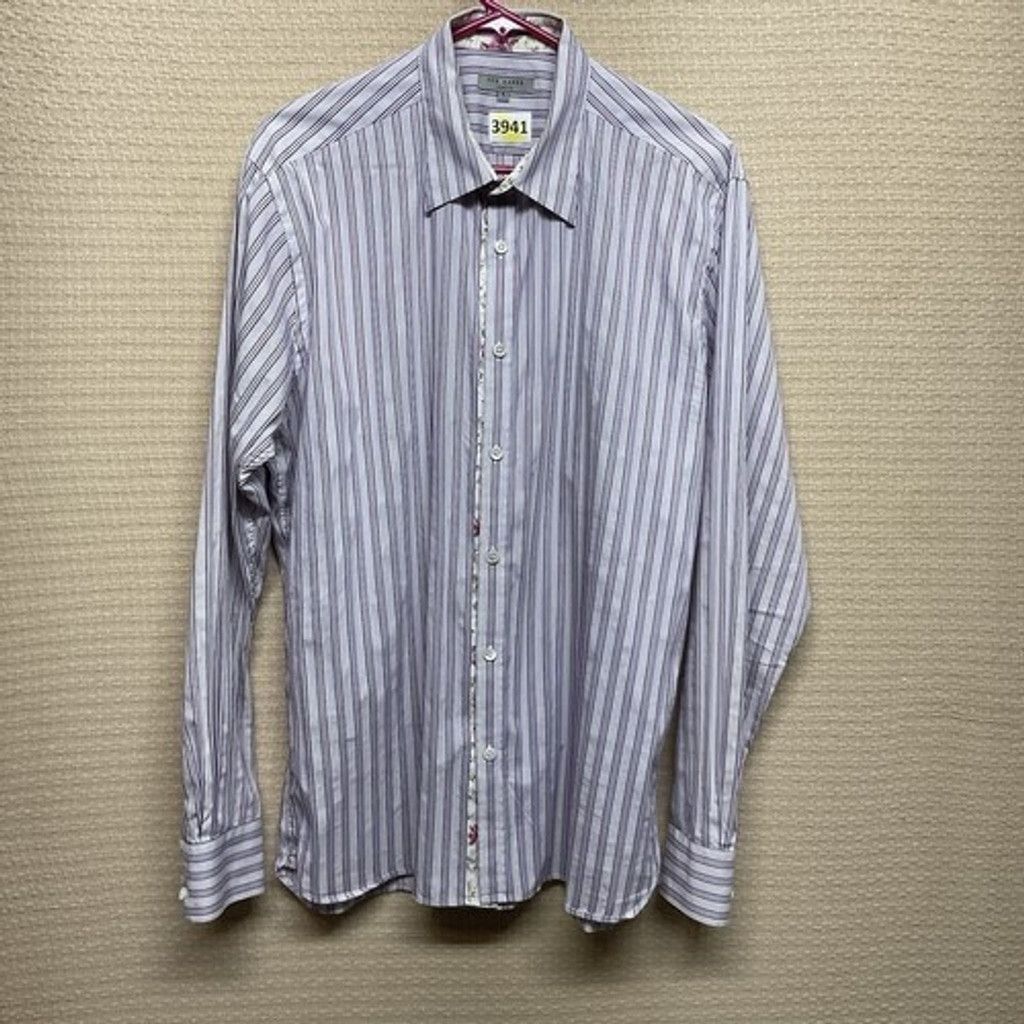 Ted Baker Ted Baker Striped Button Up Long Sleeve Shirt Men Size 5(XL) Size US XL / EU 56 / 4 - 9 Thumbnail