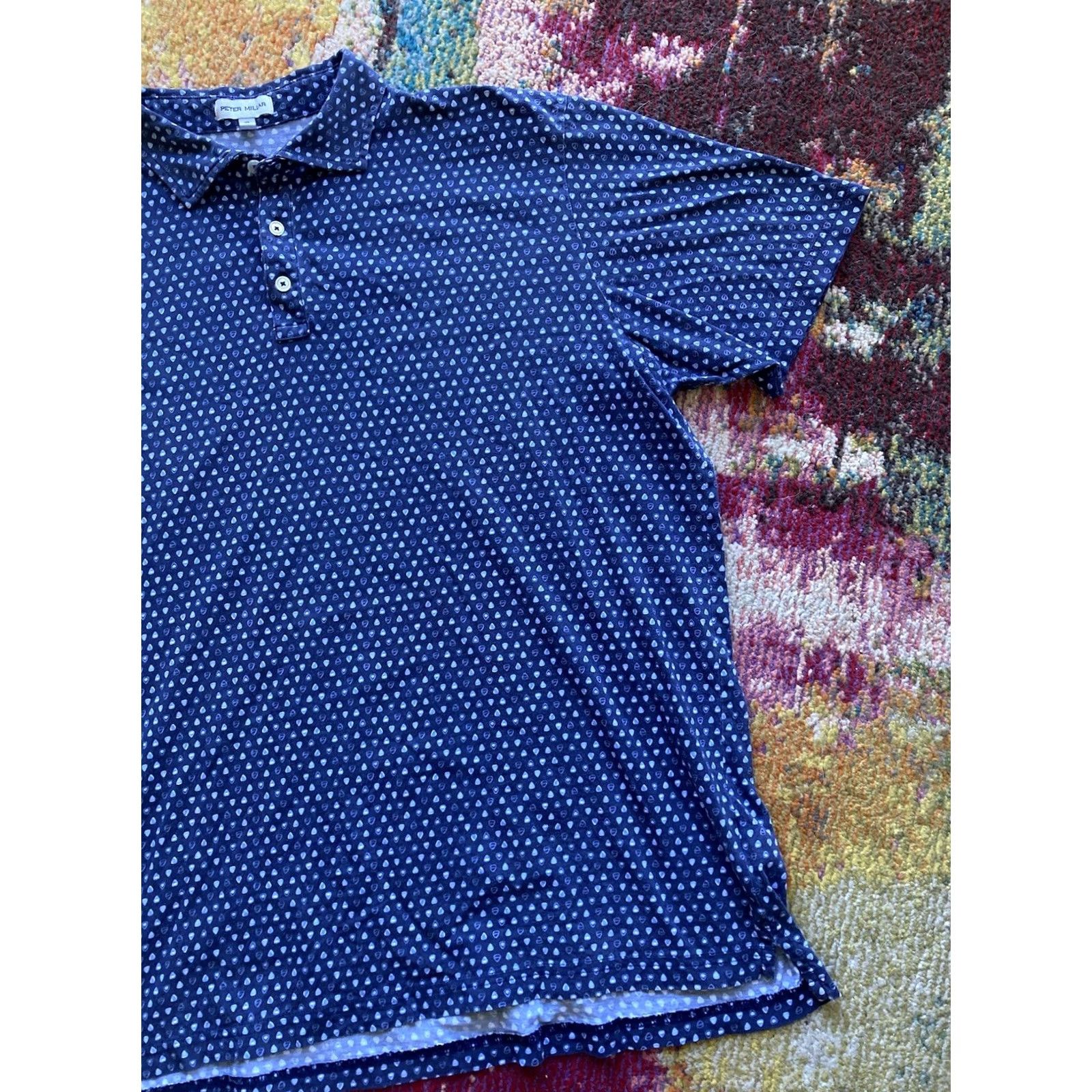 Peter Millar Peter Millar Polo Shirt Mens XL Navy Blue All Over Print AOP Golf Pima Cotton Size US XL / EU 56 / 4 - 3 Thumbnail
