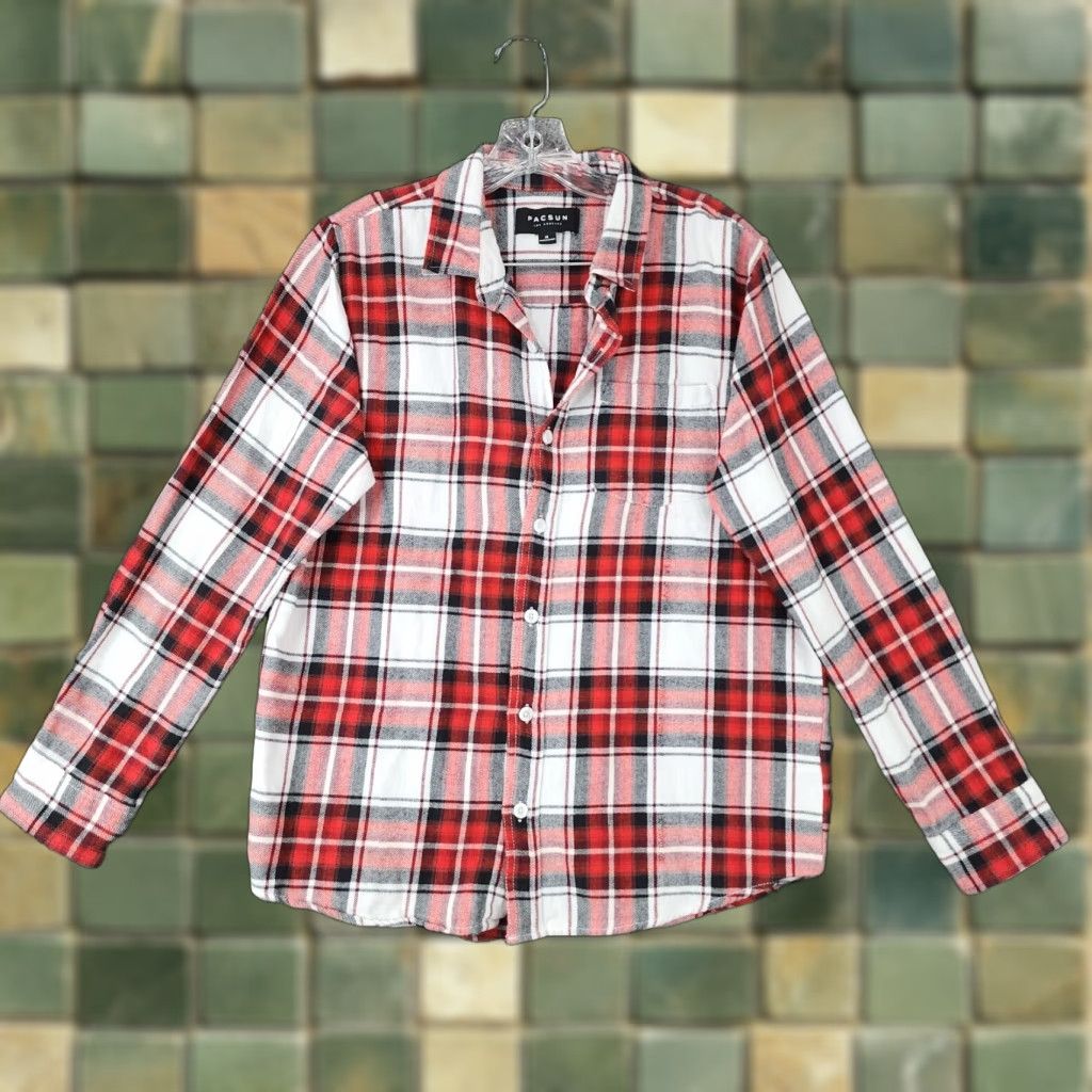 Pacsun PACSUN Shirt Men Long Sleeve Plaid Flannel Button-Up Red White Size M Size US M / EU 48-50 / 2 - 1 Thumbnail