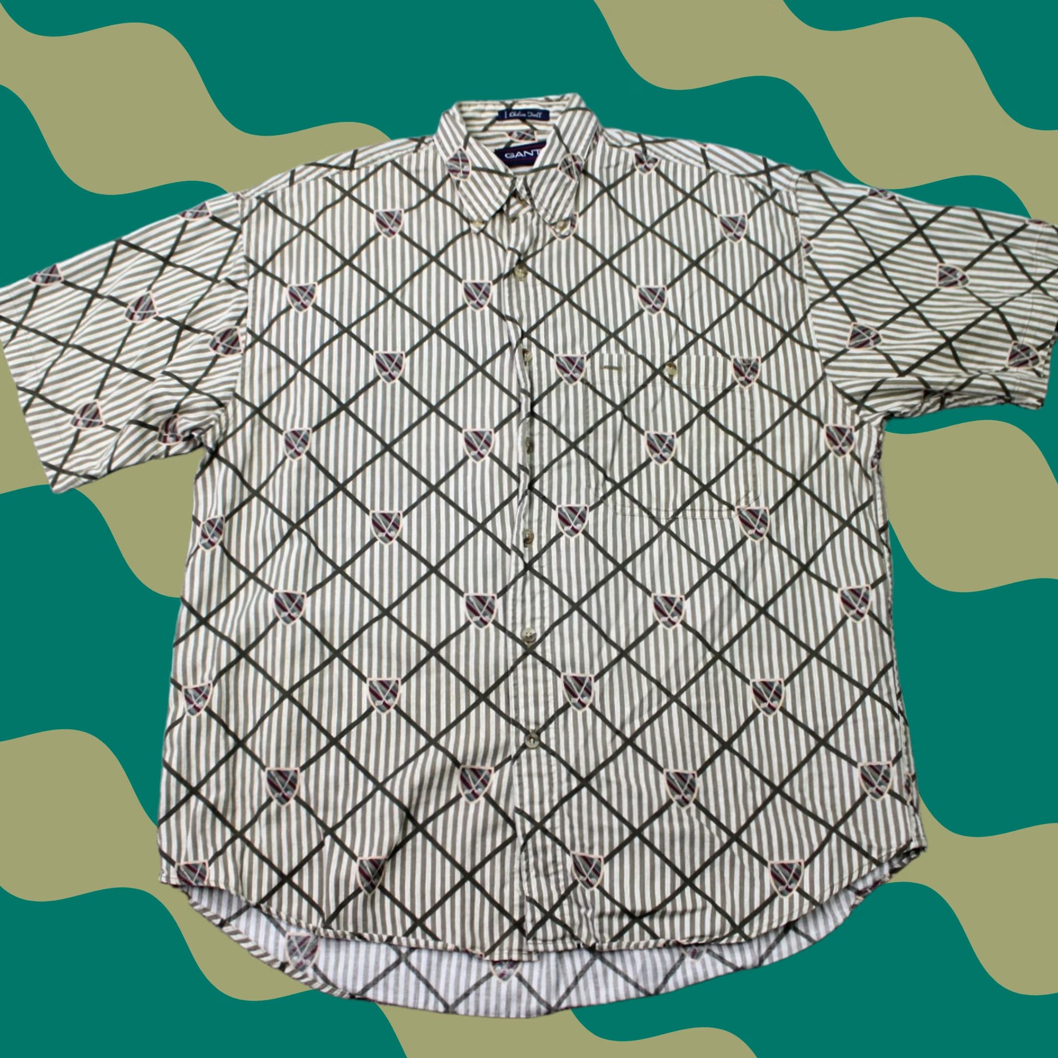 Gant GANT Chelsea Twill AOP Shirt Mens Large Green/Gray All Over Print S/S Size US L / EU 52-54 / 3 - 1 Thumbnail