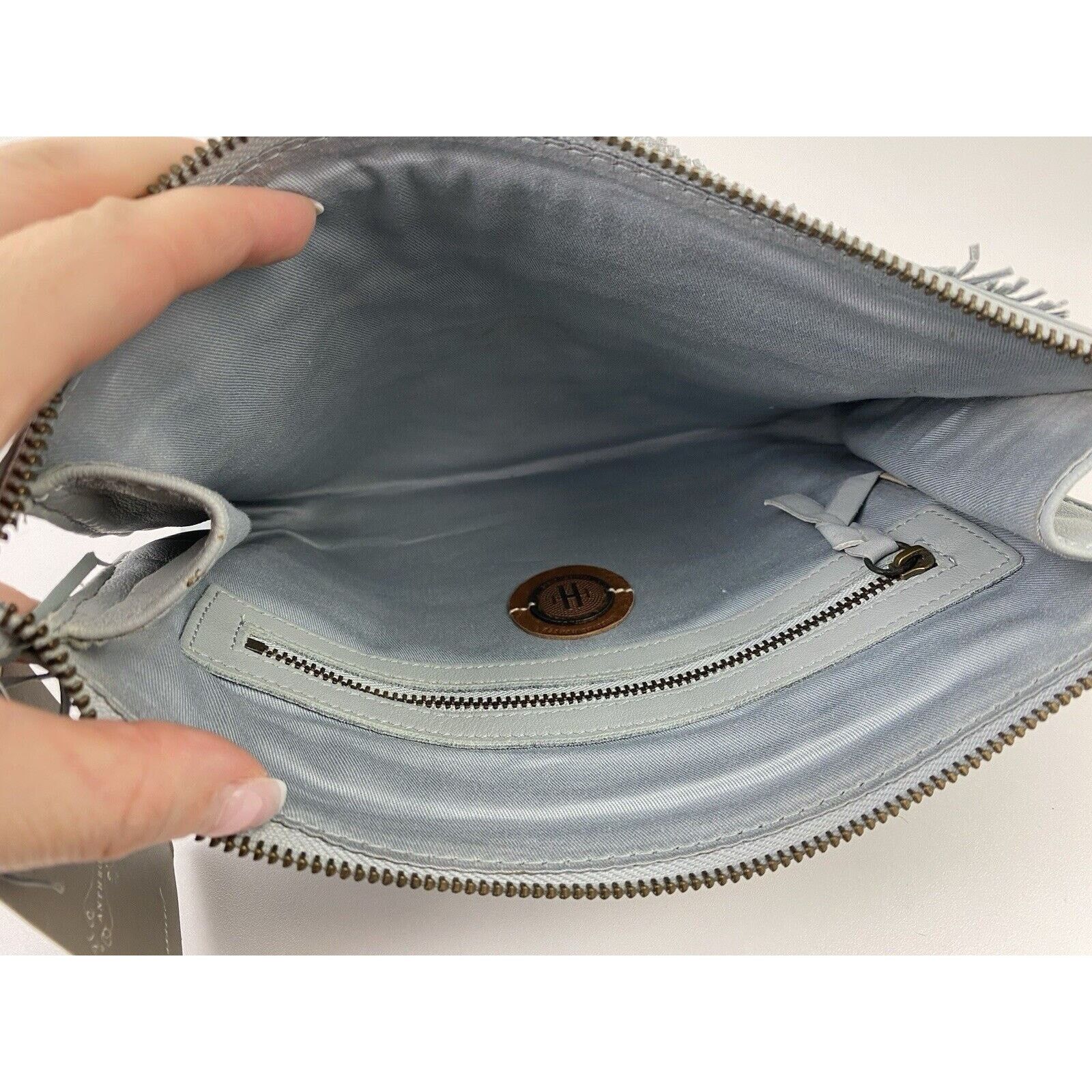 Anthropologie NWT Anthropologie Holding Horses Gray Leather Clutch Zip Size ONE SIZE - 7 Thumbnail