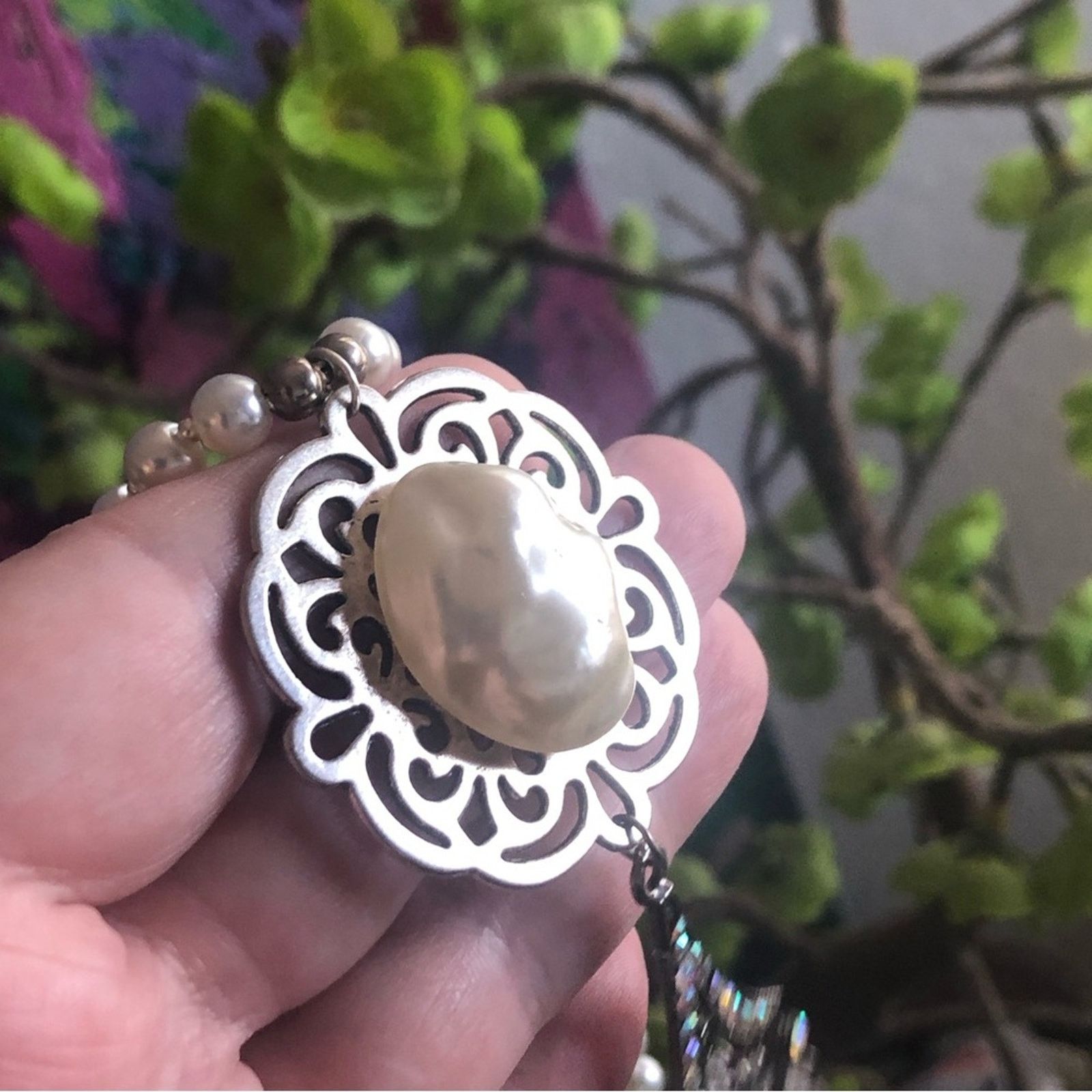 Handmade Handcrafted repurpose vintage pendant crystal pearl necklace Size ONE SIZE - 9 Thumbnail