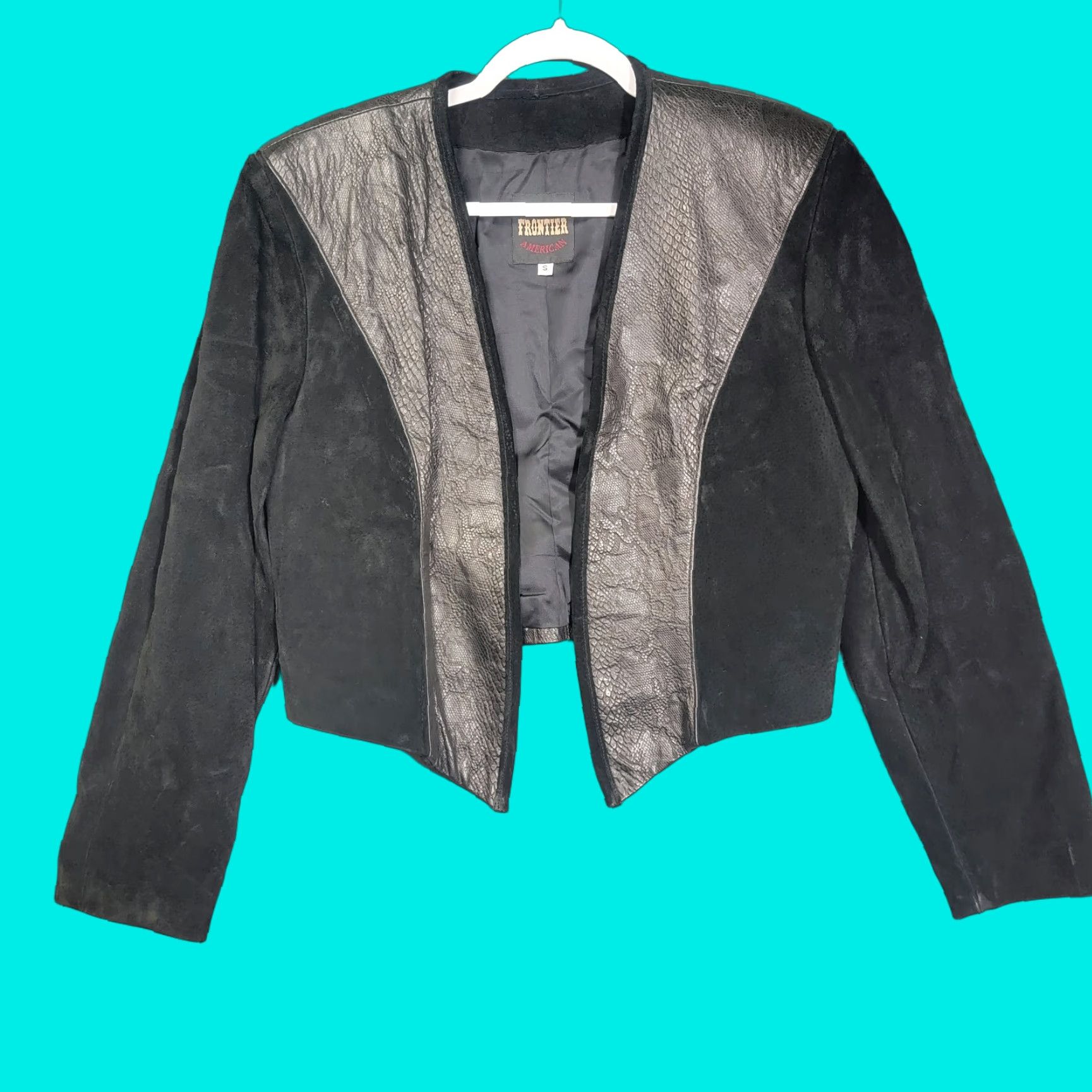 Vintage VINTAGE North American Frontier Women's Western Jacket Suede Small Cropped Denim Solid Black Long Sleeve Slim Size S / US 4 / IT 40 - 1 Thumbnail