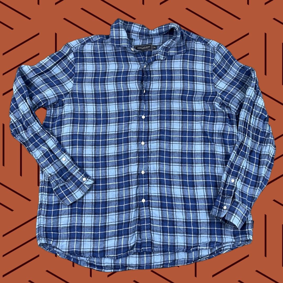 Vineyard Vines Vineyard Vines Shirt Mens XL Extra Large Blue Plaid 100% Linen Button-Up Preppy Size US XL / EU 56 / 4 - 1 Thumbnail