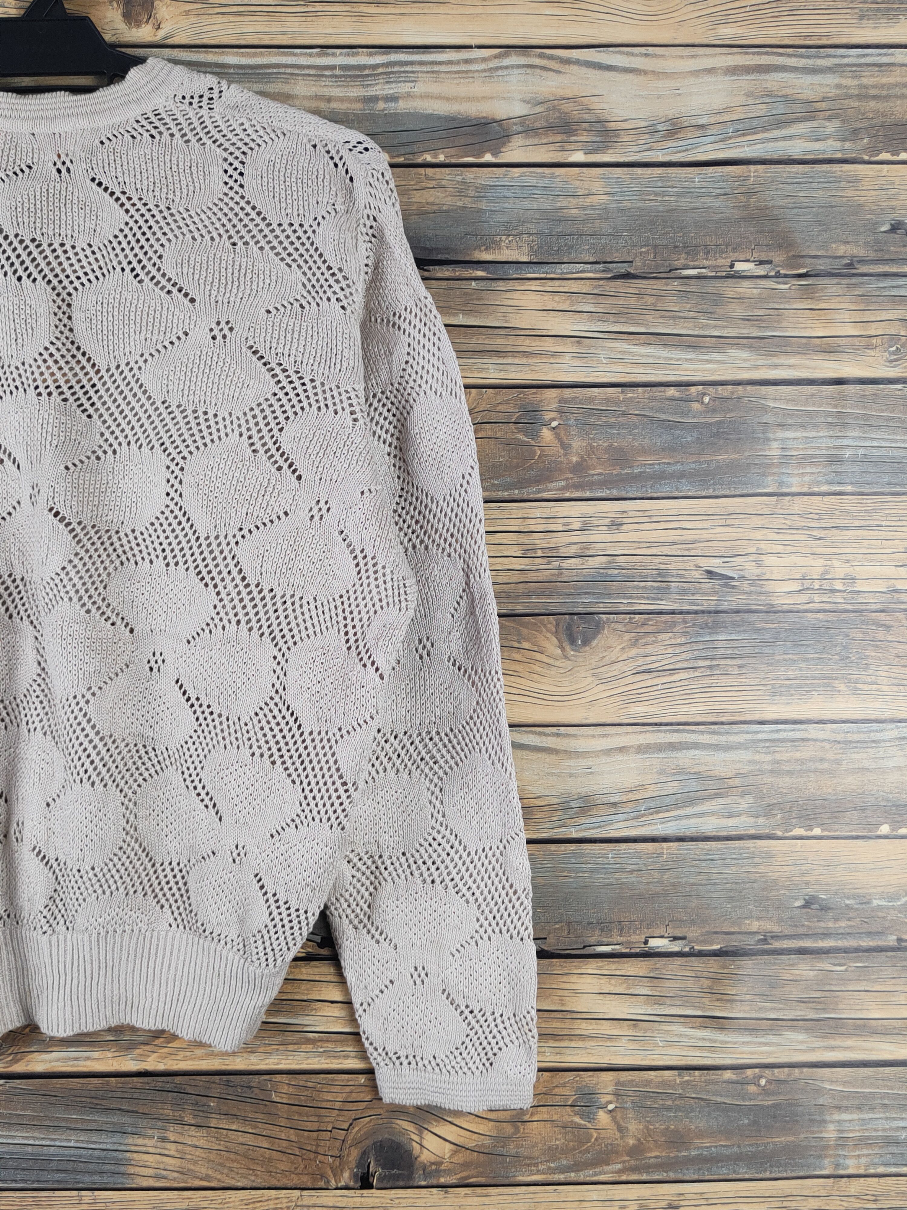 Vintage Fujii Light Brown Crochet MeshNet Knitwear Cardigan #W1772 Size US M / EU 48-50 / 2 - 10 Thumbnail