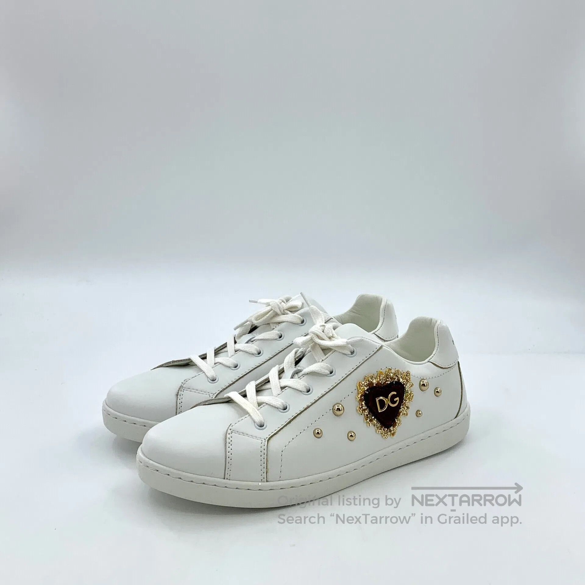 Dolce & Gabbana Dolce Gabbana White Heart Stud Design Laced Casual Flat Sn Size US 5.5 / IT 35.5 - 1 Thumbnail
