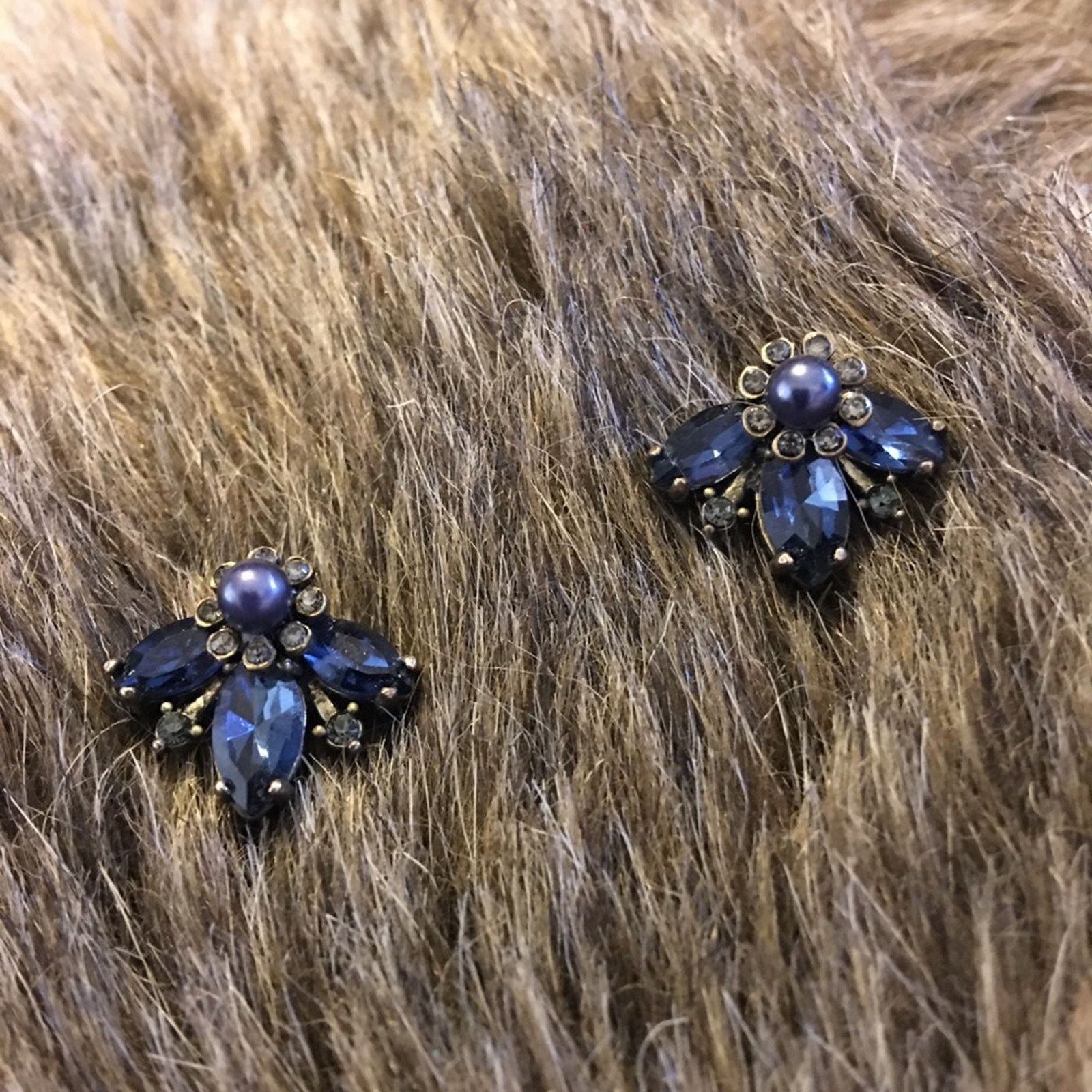 Vintage Vintage faceted blue glass stone pierced earrings Size ONE SIZE - 3 Thumbnail