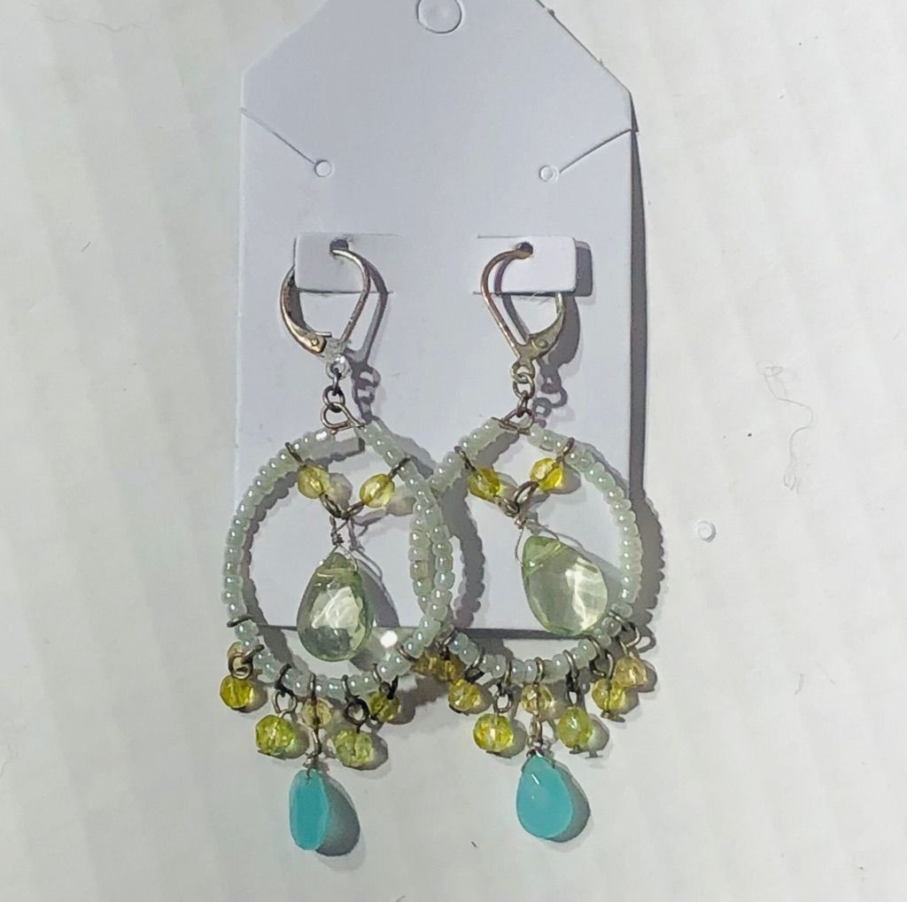 Vintage Beaded Silver Chain Necklace Earring Set Clear Turquoise Size ONE SIZE - 4 Thumbnail