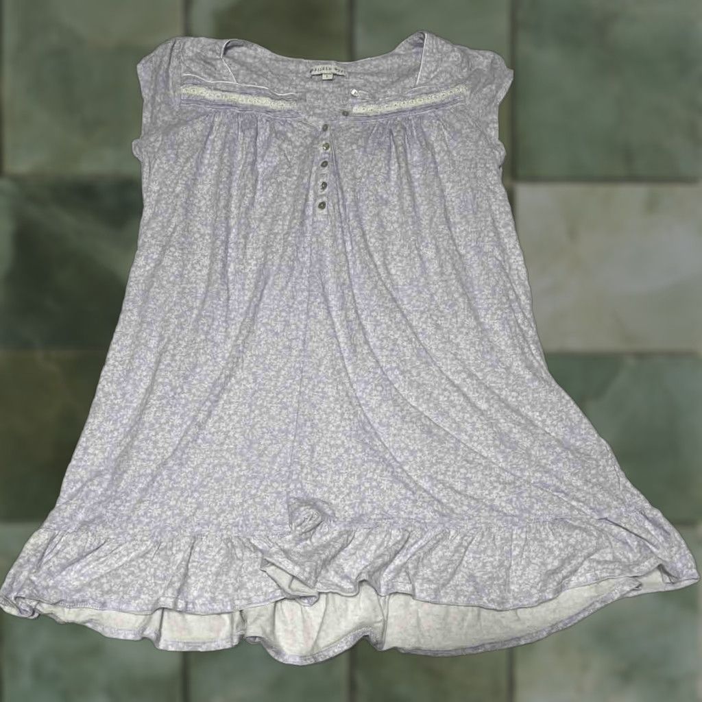 Eileen West Purple White Flowered Cotton Nightgown Size Large User: Eileen West Purple White Flowered Cotton Nightgown Size Large