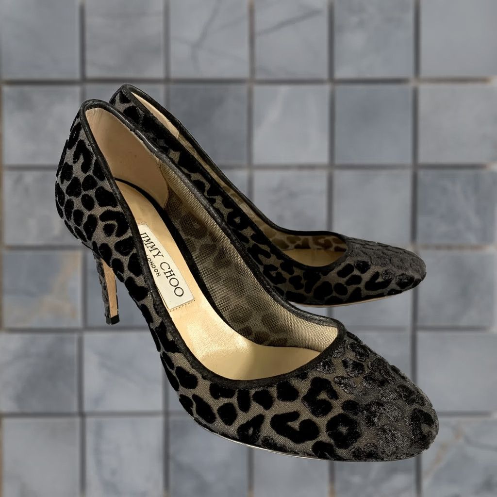Jimmy Choo JIMMY CHOO Pumps Size 9 Black Devore Leopard Round Toe Size US 9 / IT 39 - 1 Thumbnail