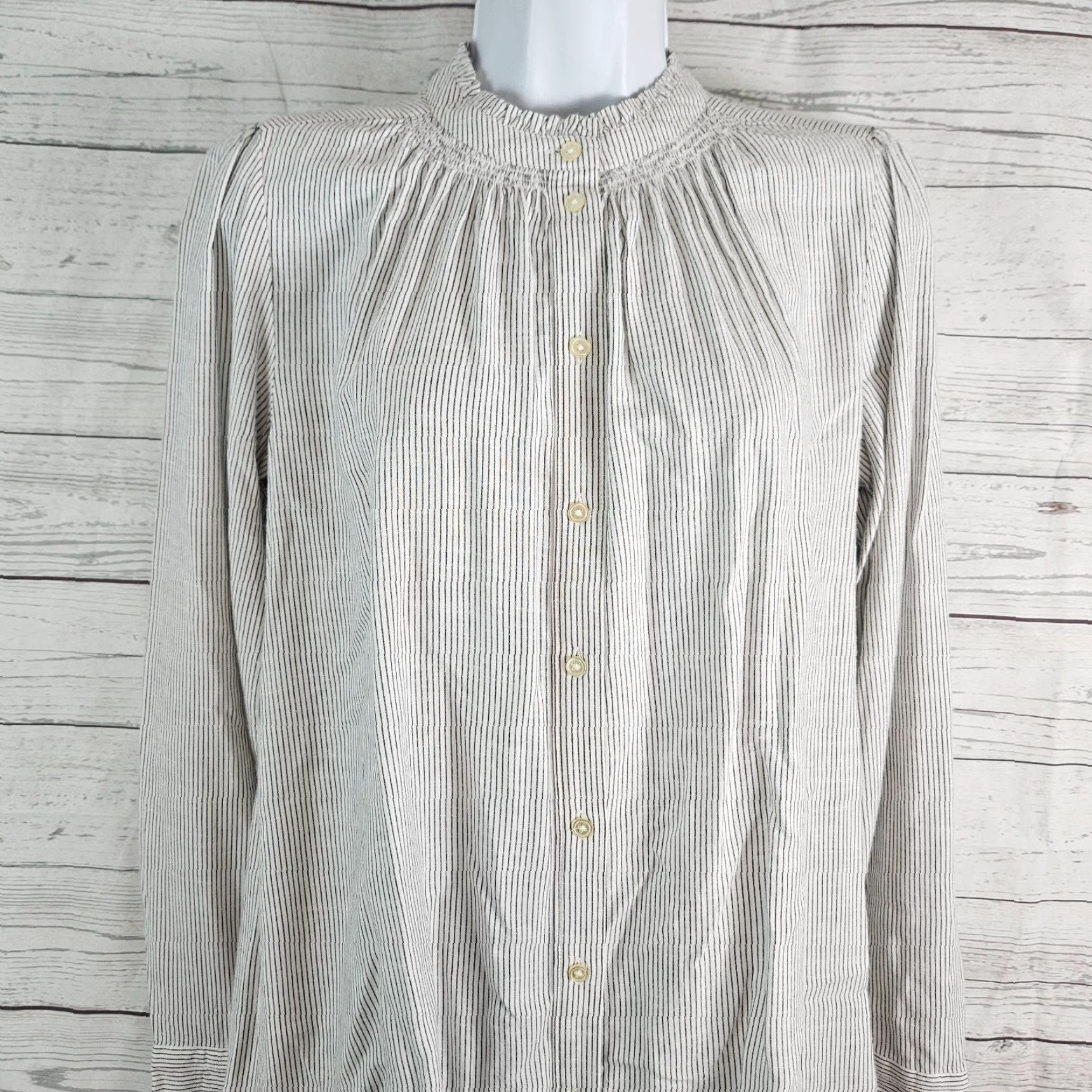 Loft LOFT Ann Taylor Womens Button Up Top Sz S Black White Stripe Rayon Shirt Womens Size S / US 4 / IT 40 - 2 Thumbnail
