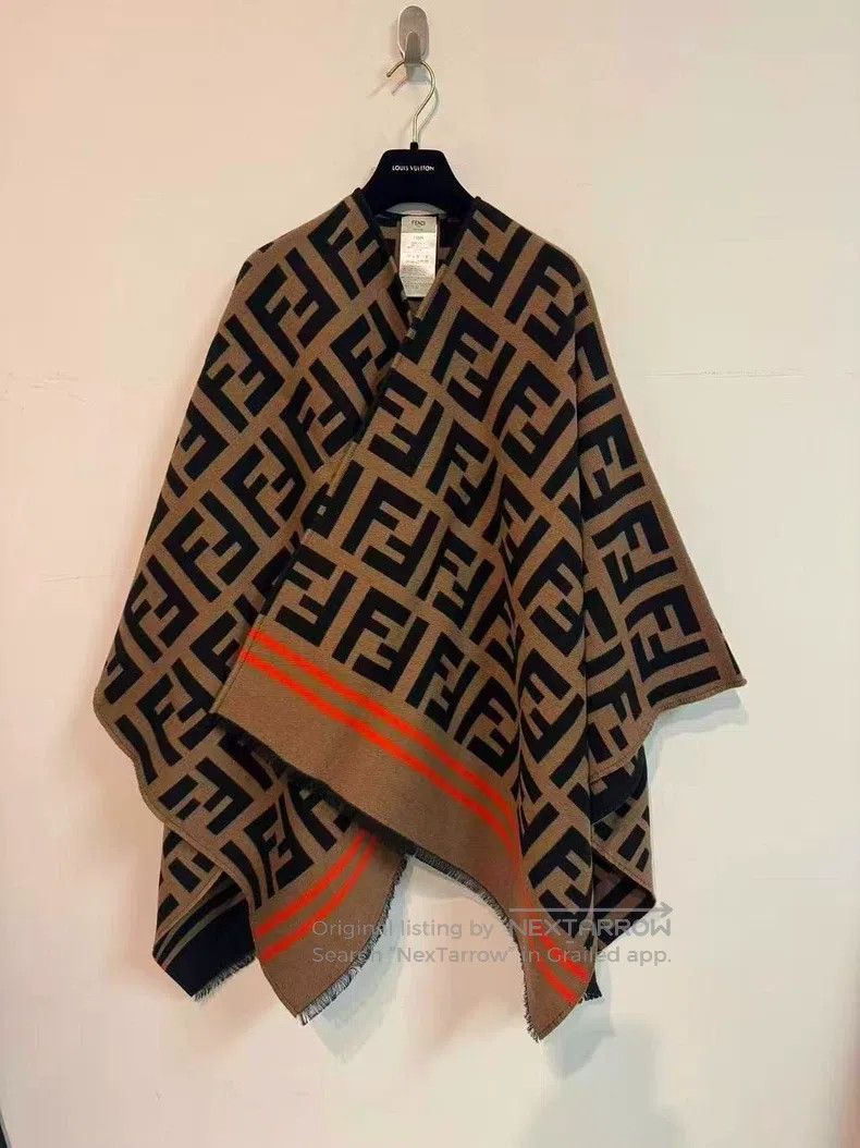 Fendi Fendi size 140*140 cm Monogrammed cashmere shawl in camel w Size ONE SIZE - 1 Thumbnail