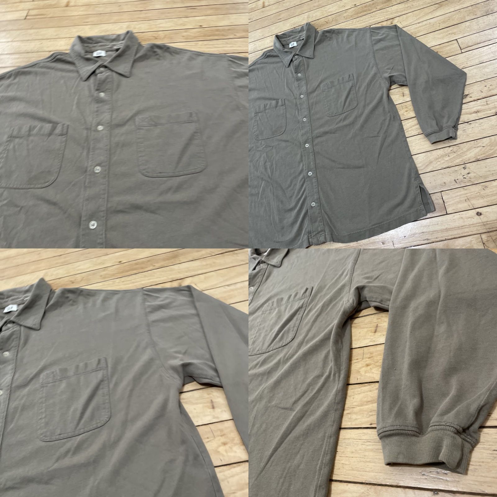 Gap VINTAGE Gap Shirt Men L Olive Green 90s Y2K Jersey Stretch Button Up Cuffed Sleeve Size US L / EU 52-54 / 3 - 11 Thumbnail