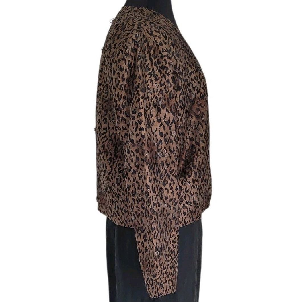 Chicos Chico’s Silk Sequin Jacket Animal Print Cropped M Size M / US 6-8 / IT 42-44 - 3 Thumbnail