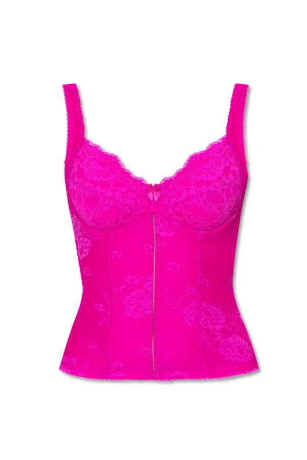 Balenciaga o1bcso1str1124 Lingerie Stretch Lace Top in Lipstick Pink Size XS / US 0-2 / IT 36-38 - 1 Thumbnail