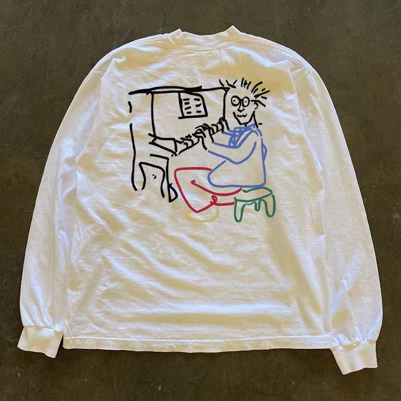 Japanese Brand Street casual washed retro piano print long-sleeved t-shirt Size US M / EU 48-50 / 2 - 1 Thumbnail