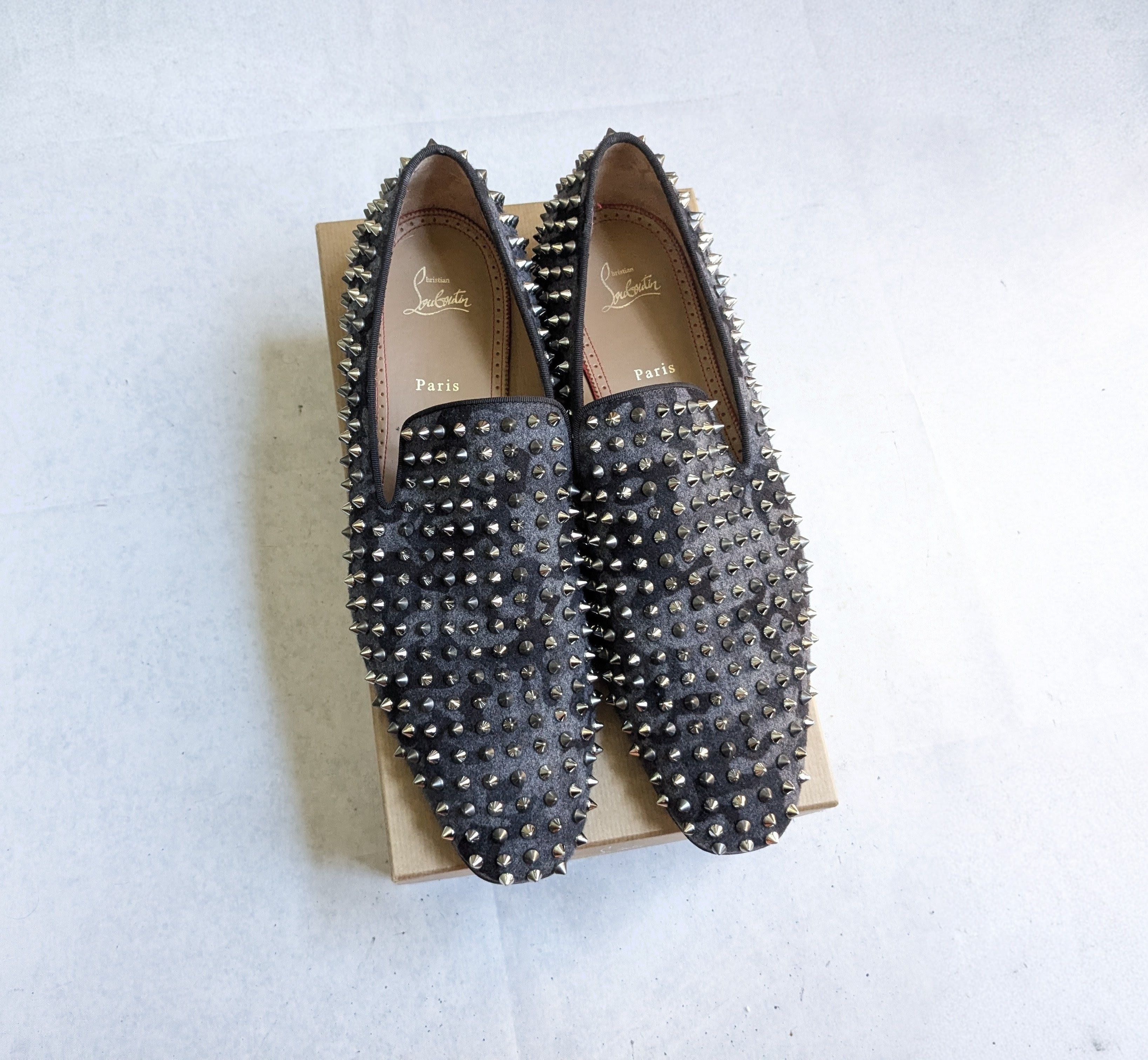 Christian Louboutin Christian Louboutin Spike Loafers Black Gray 13 46 Wool Size US 13 / EU 46 - 1 Thumbnail