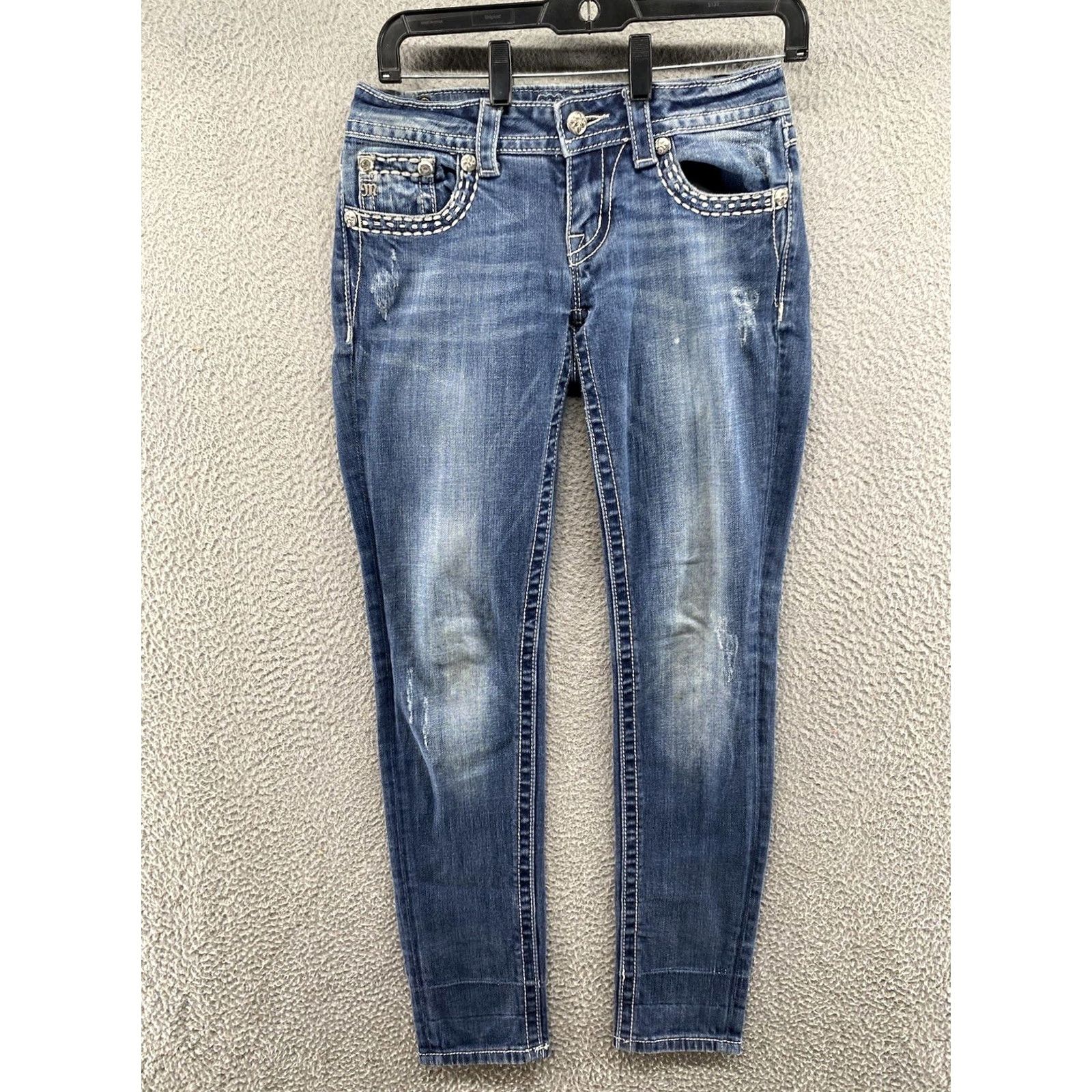 Miss Me Miss Me Jeans Skinny Flap Pocket Rhinestone Embroidered Beaded Jeans Women Size 26 Blue Denim Regular Girl Mens Womens Size 26" / US 2 / IT 38 - 2 Thumbnail