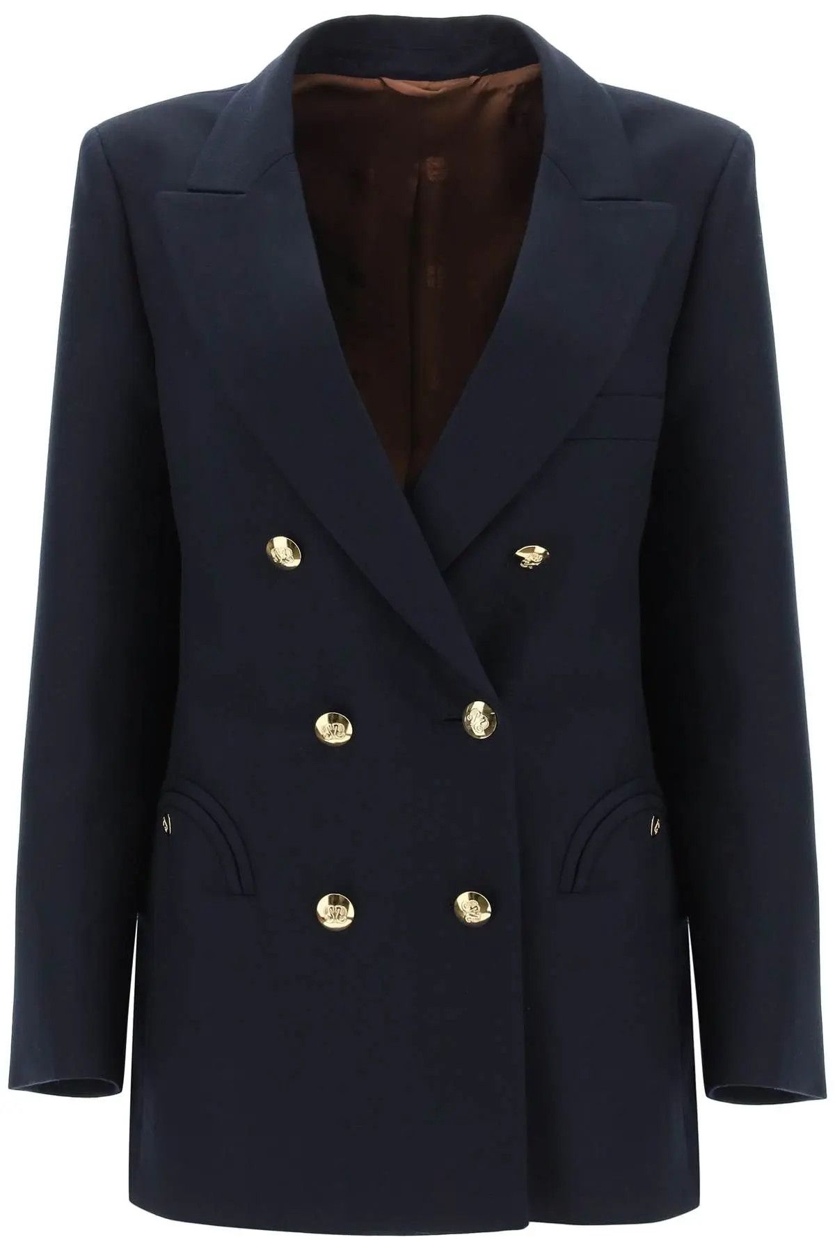 image of O1S22I1N0424 Alcanara Double-Breasted Blazer In Blue, Women's (Size Medium)