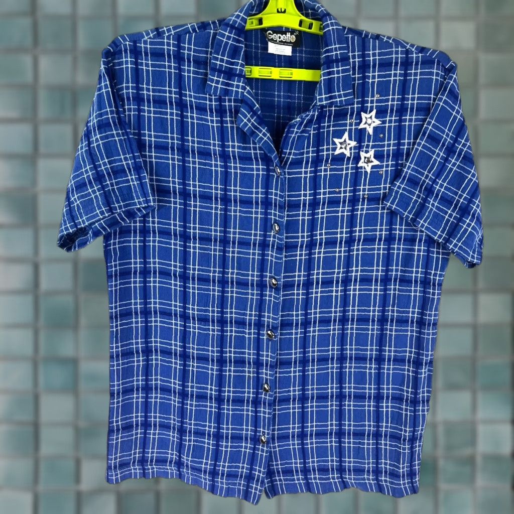 Repetto VINTAGE Gepetto Plaid Woven Button Up Casual Shirt Womens Size M Blue Sequin Stars Size M / US 6-8 / IT 42-44 - 1 Thumbnail