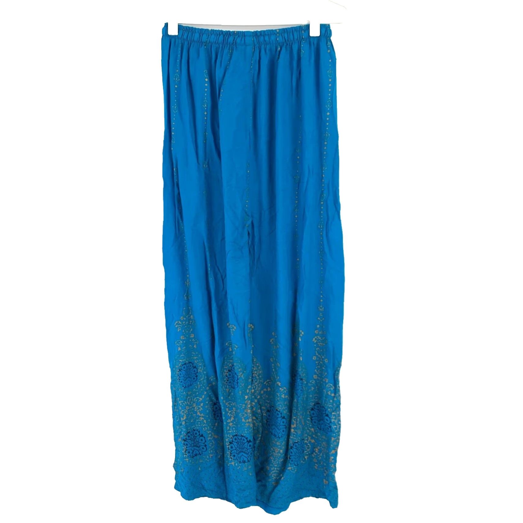 Vintage Vintage Harem Pants Wide-Leg Pants Women's M Blue Rayon Elastic Waist 11in 25.5in Inseam Hippie Casual Travel Gaucho Summer Spring Fall Floral Pants Size 32" / US 10 / IT 46 - 4 Thumbnail