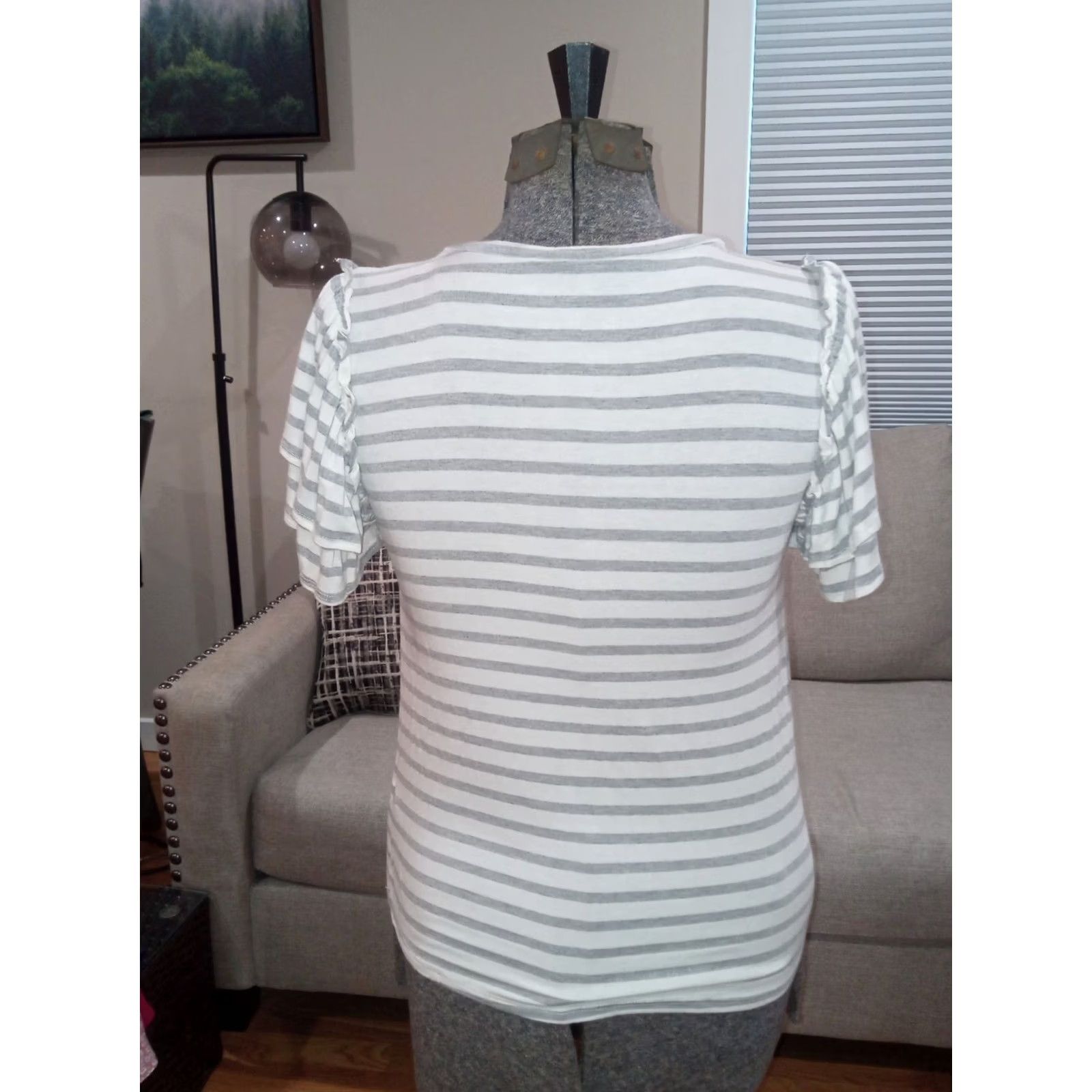 Vintage Green Envelope T-Shirt Shirt Women Small White Striped Short Sleeve Ruffle Knit Cotton Blend Casual Everyday Size S / US 4 / IT 40 - 5 Thumbnail