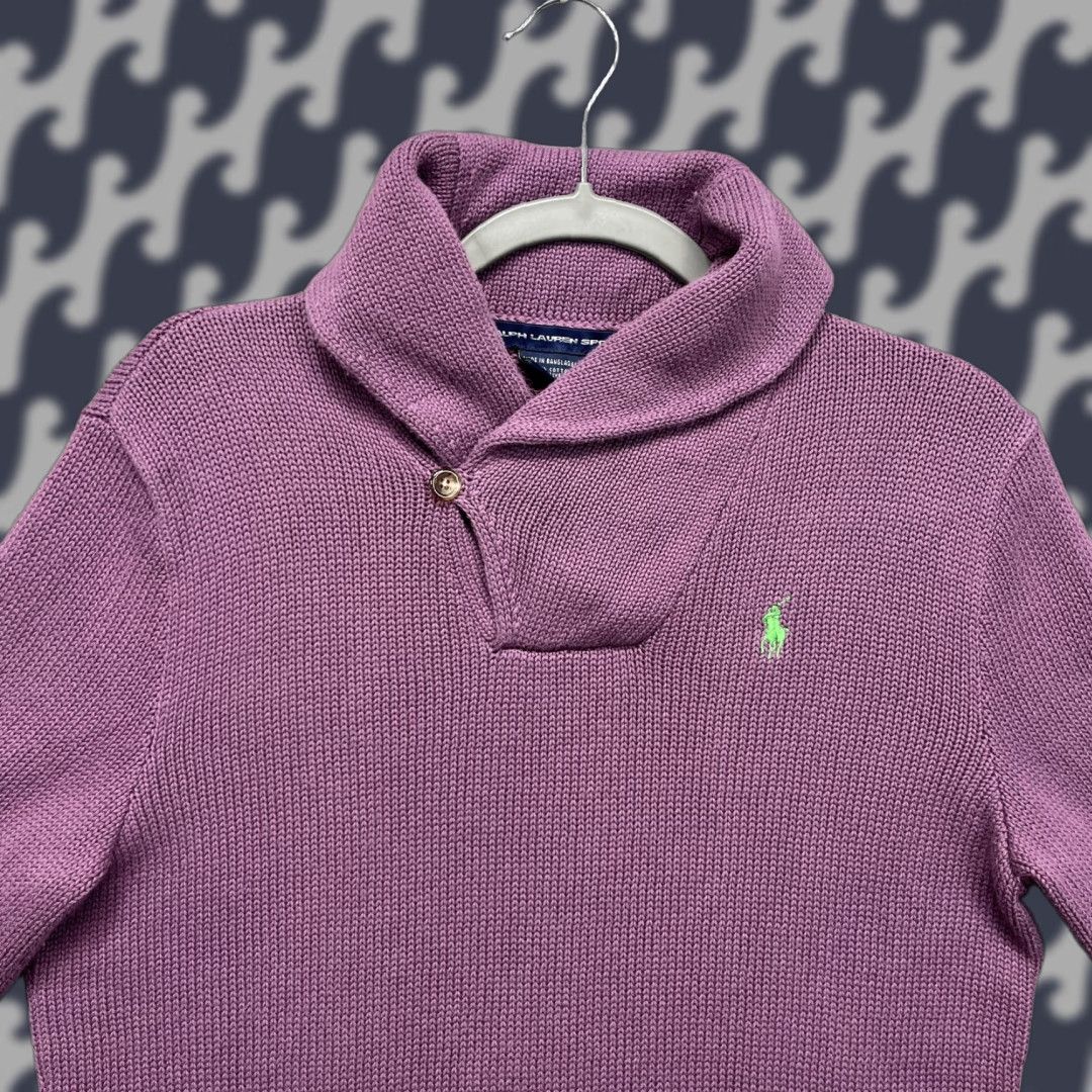 Polo Ralph Lauren VINTAGE Ralph Lauren Sport Sweater Womens XL Purple Shawl Collar Pullover Cotton Knit Size XL / US 12-14 / IT 48-50 - 1 Thumbnail