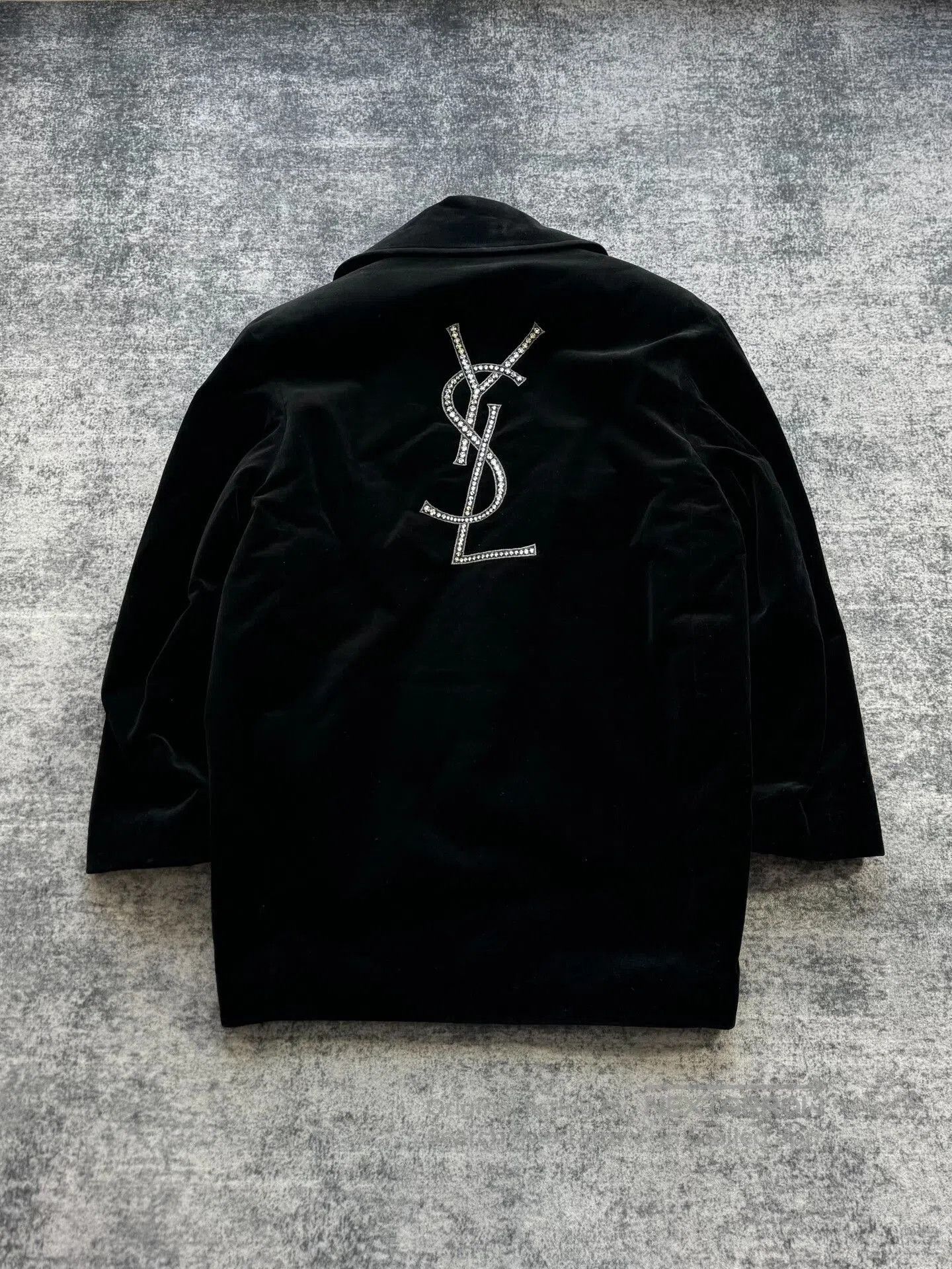 Saint Laurent Paris Saint Laurent Rhinestone Logo Velvet Coat. Size M / US 6-8 / IT 42-44 - 1 Thumbnail