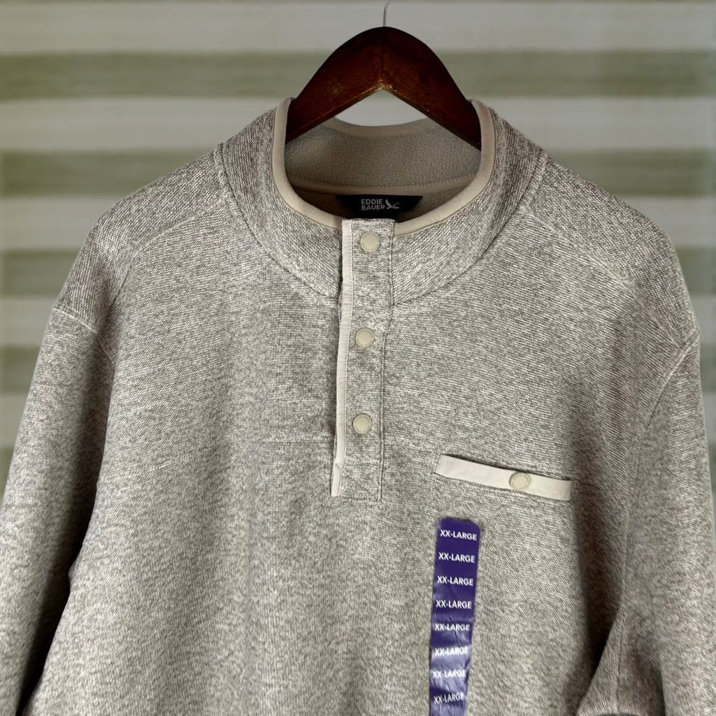 Eddie Bauer VINTAGE Eddie Bauer Mens XXL Sweater Fleece Pullover Snap Neck Chest Pocket Tan Size US XXL / EU 58 / 5 - 1 Thumbnail