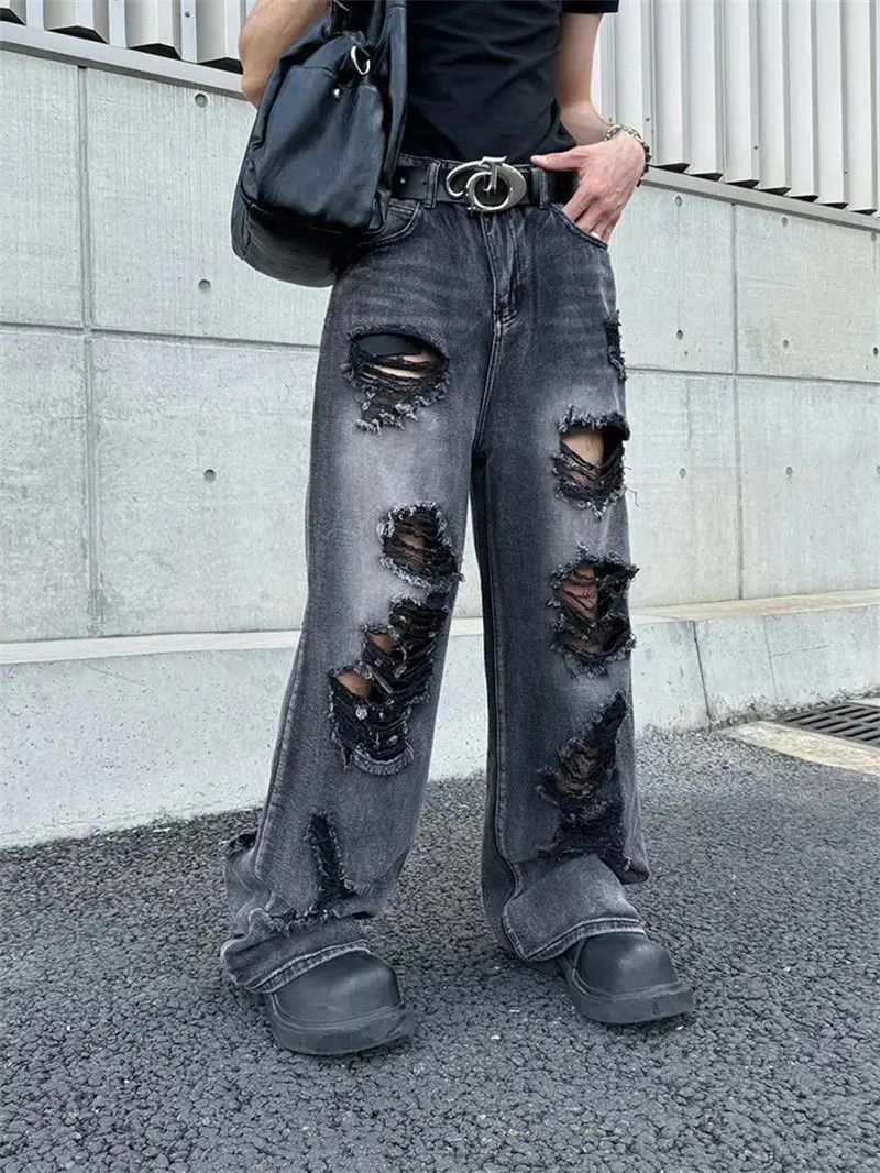 Japanese Brand Retro loose wide leg ripped jeans Size US 32 / EU 48 - 1 Thumbnail