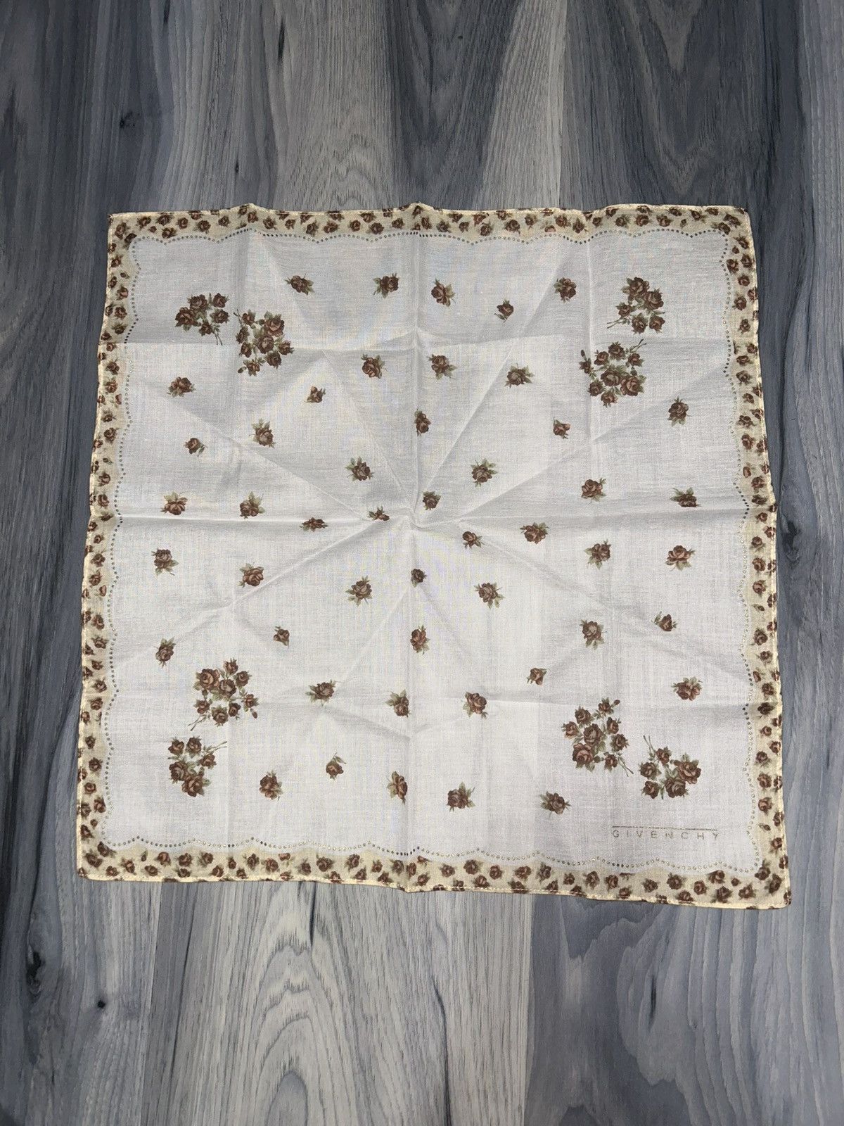 Givenchy Vintage Givenchy Brown Blush Rose Cotton Handkerchief Size ONE SIZE - 3 Thumbnail