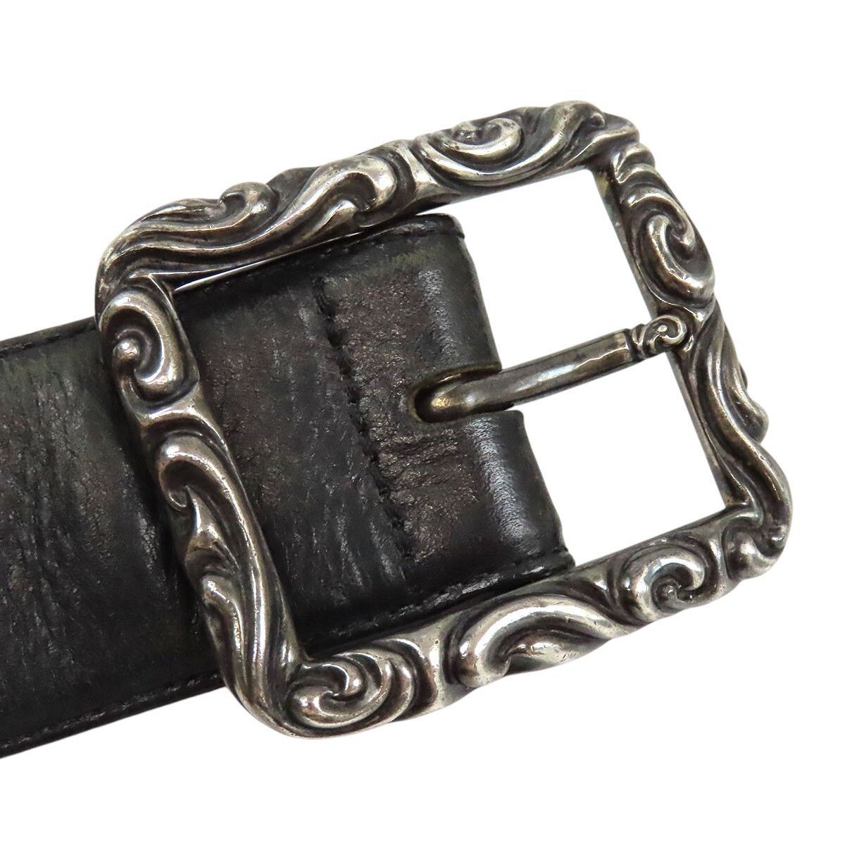 Chrome Hearts CHROME HEARTS Rectangle Scroll Belt Black Leather Size ONE SIZE - 2 Thumbnail