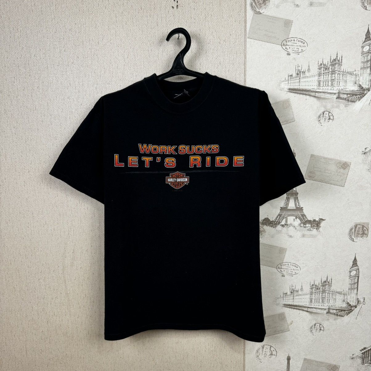 Harley Davidson × Vintage Vintage Harley Davidson T shirt Work Sucks Lets Ride Black Size US XL / EU 56 / 4 - 1 Thumbnail