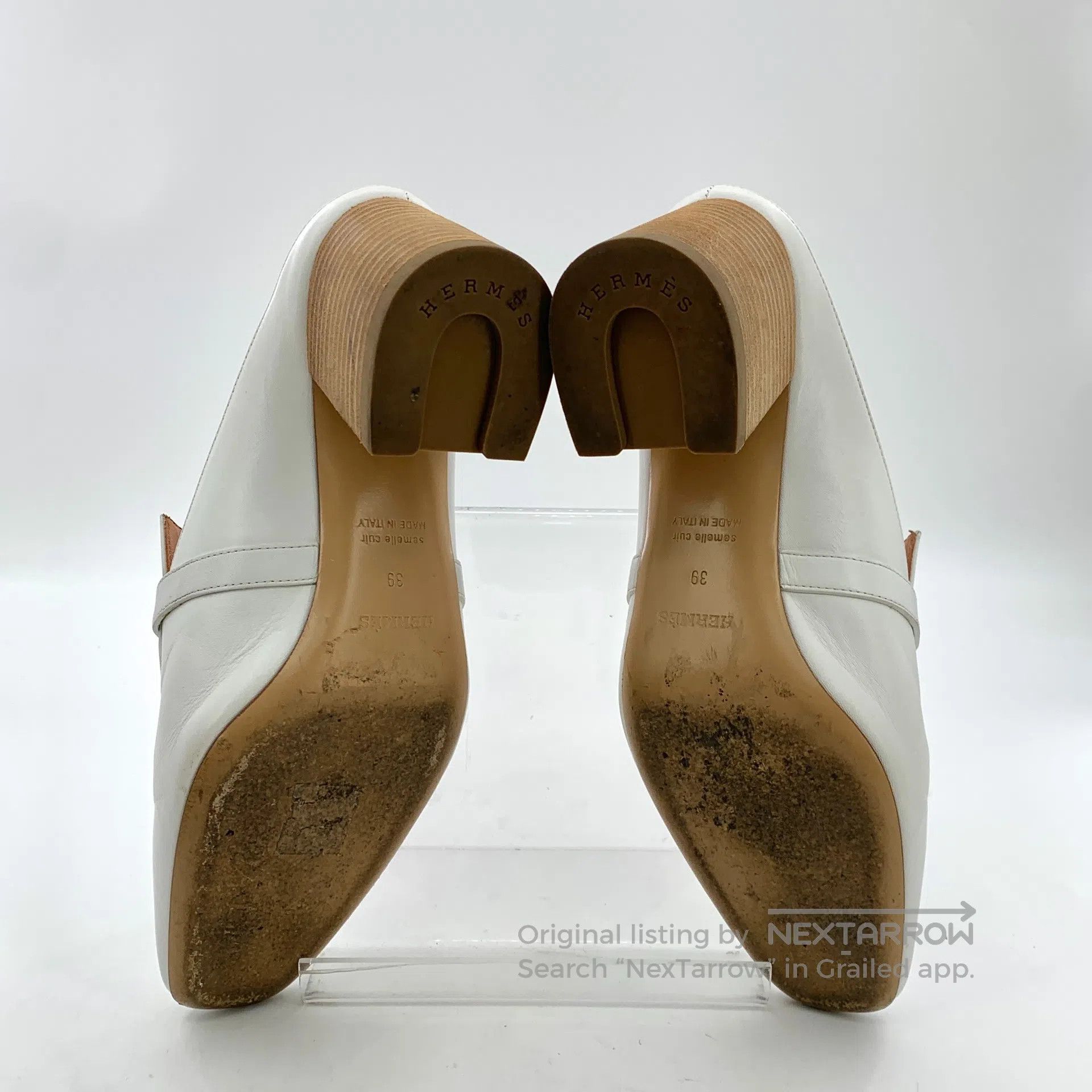 Hermes Hermes White silver buckle Mule block high-heeled shoes| Size US 8.5 / IT 38.5 - 5 Thumbnail
