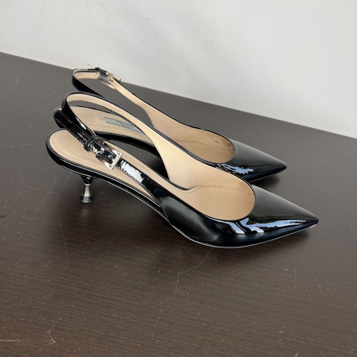 Prada PRADA Slingback Kitten Heels Black Patent Leather Scarfs Size US 7.5 / IT 37.5 - 4 Thumbnail