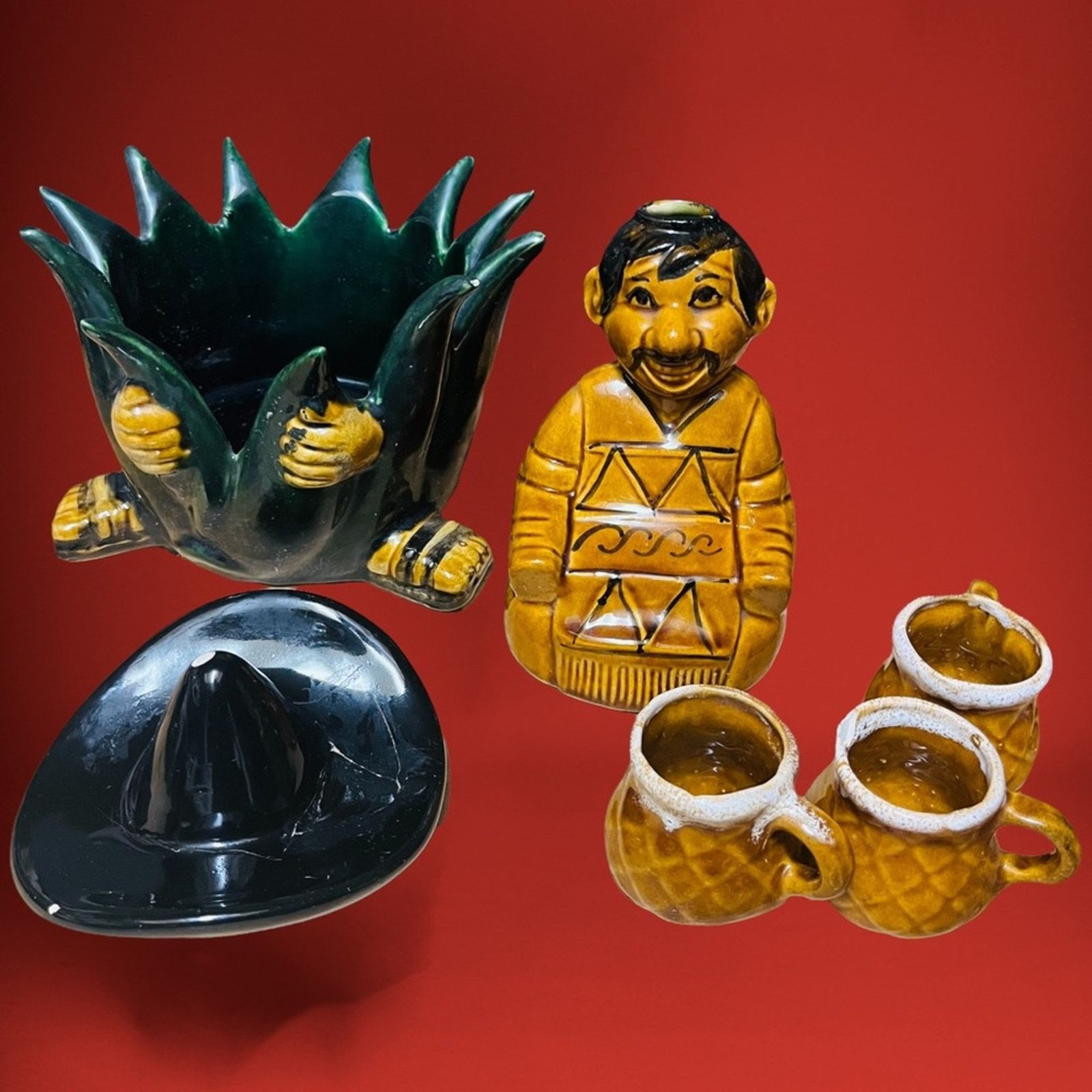 non Vintage Handmade Mexican Man In Bushes Tequila Decanter Cup Size ONE SIZE - 3 Thumbnail