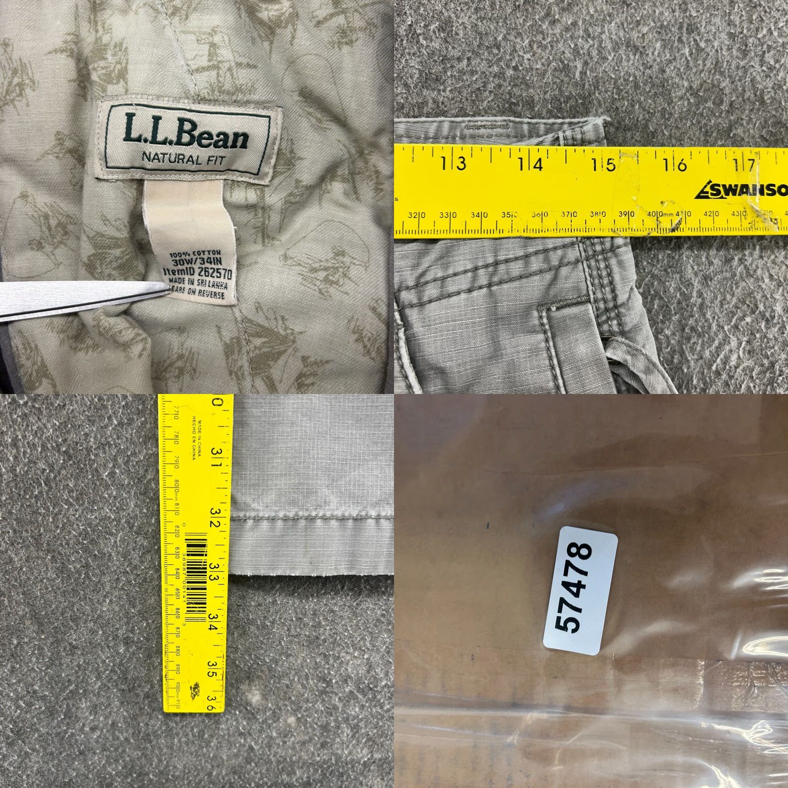 Vintage L.L. Bean Pants Mens 30x34 Grey Cargo Pockets Natural Canvas Cotton Regular Straight 30in Inseam Casual Workwear Size US 30 / EU 46 - 9 Thumbnail