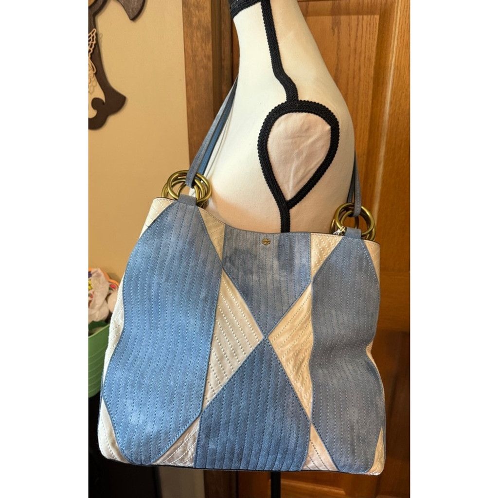Tory Burch Suede And Leather Farrah Tote 2017 in Blue, Women's