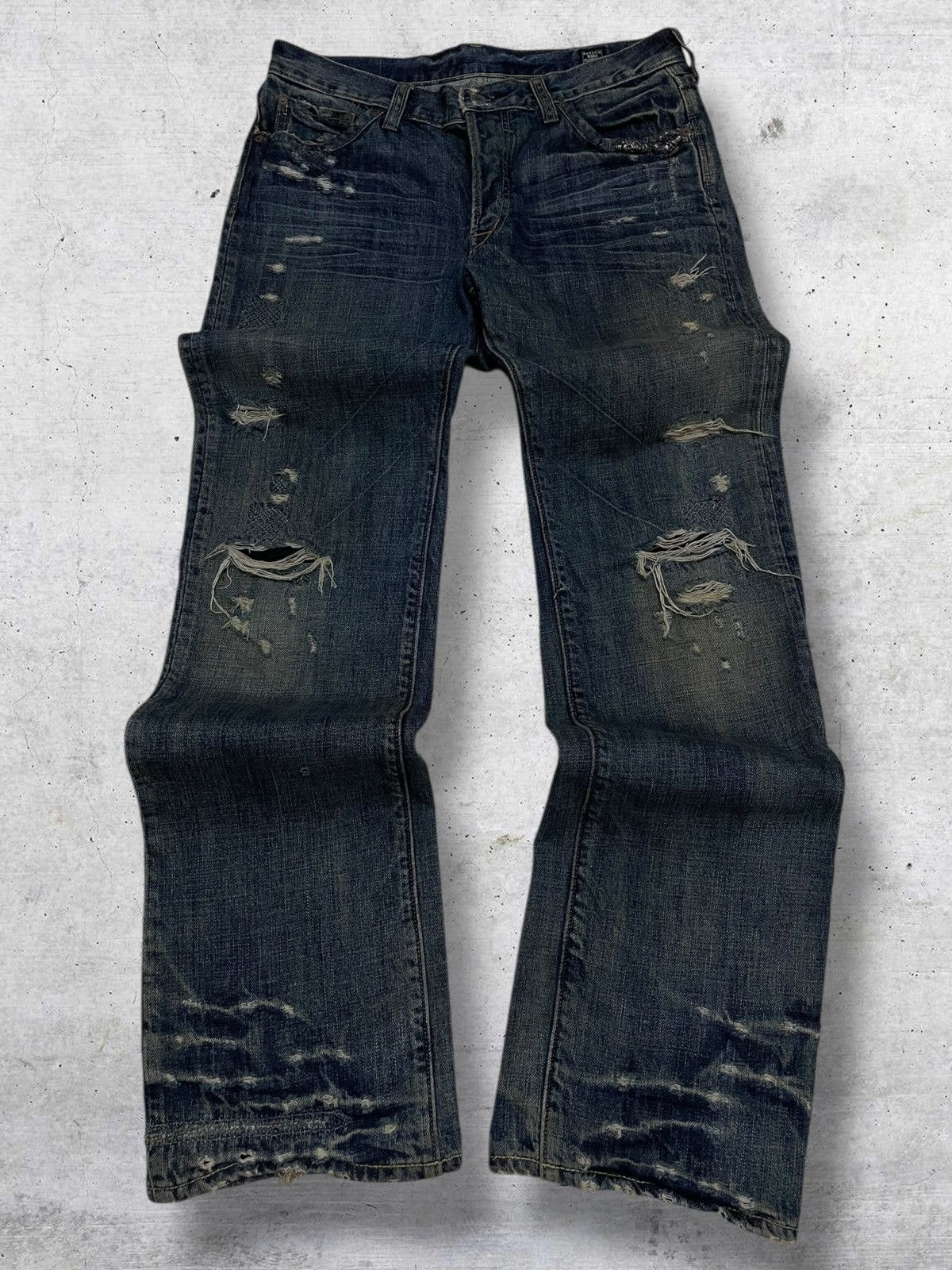 If Six Was Nine VINTAGE BARTACK OG JAPAN DESIGNER 90S RIPPED CHAIN DENIM Size US 31 - 1 Thumbnail