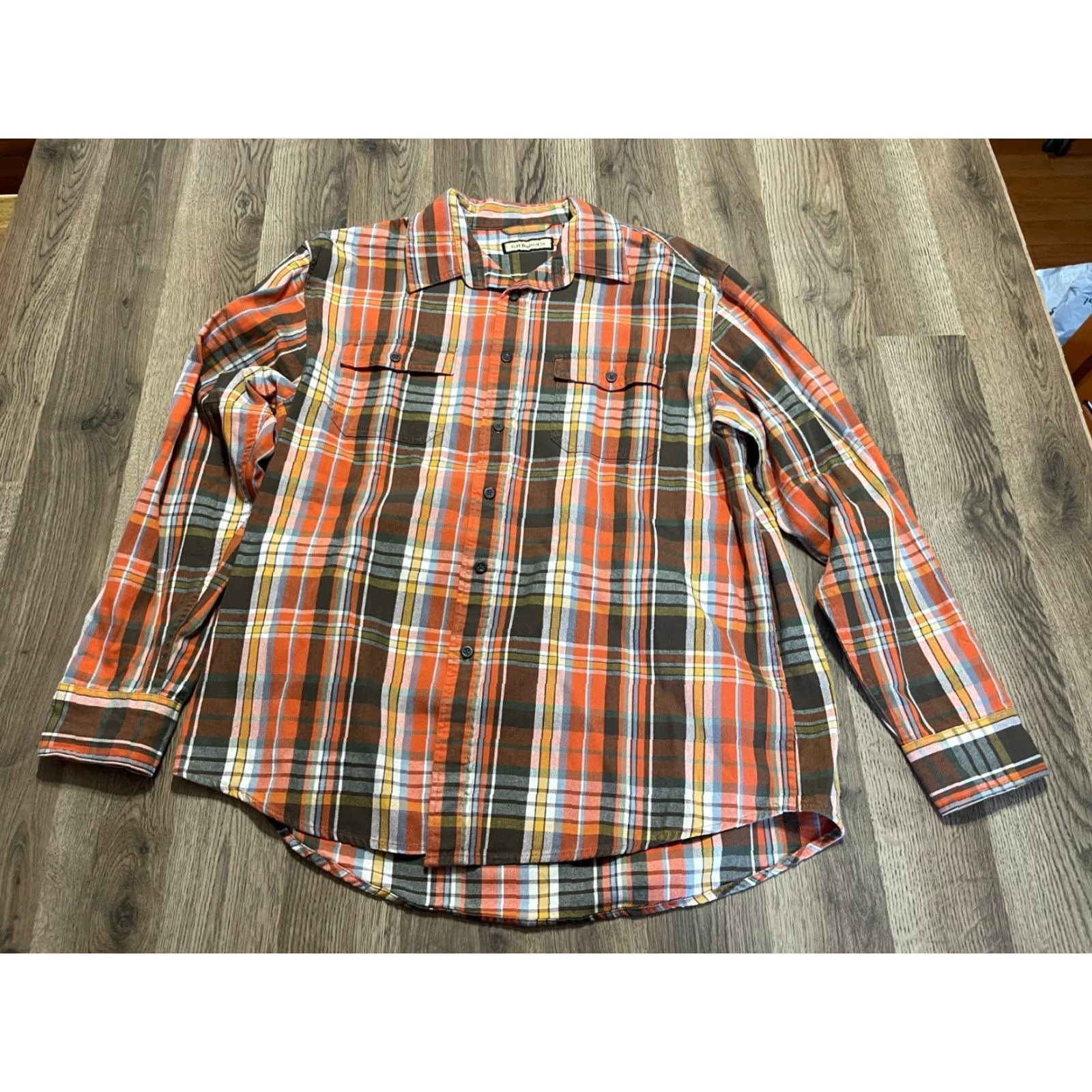 Vintage G.H. Bass & Co. Shirt Mens L Orange Green White Plaid Button Up Size US L / EU 52-54 / 3 - 2 Thumbnail