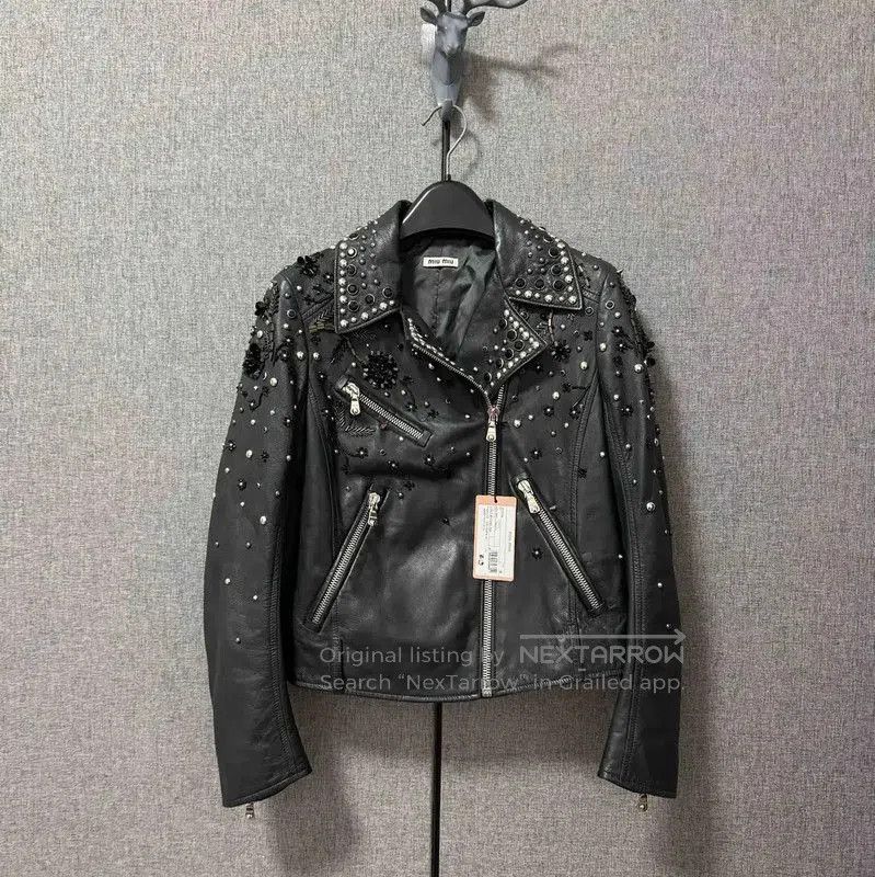 Miu Miu Miu Miu Black Embroidered Leather Jacket . Size M / US 6-8 / IT 42-44 - 1 Thumbnail