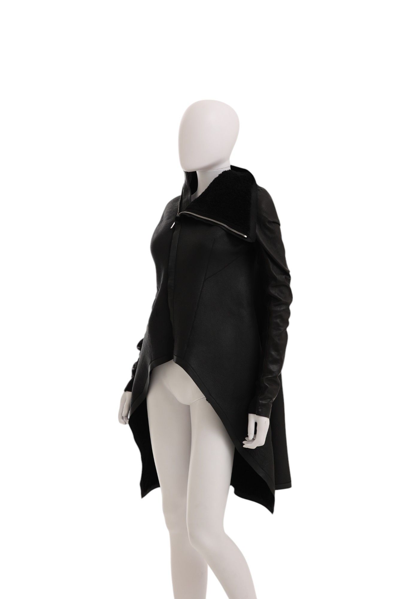 Rick Owens F/W 2009 "CRUST" Black Leather Asymmetric Coat Size M / US 6-8 / IT 42-44 - 4 Thumbnail