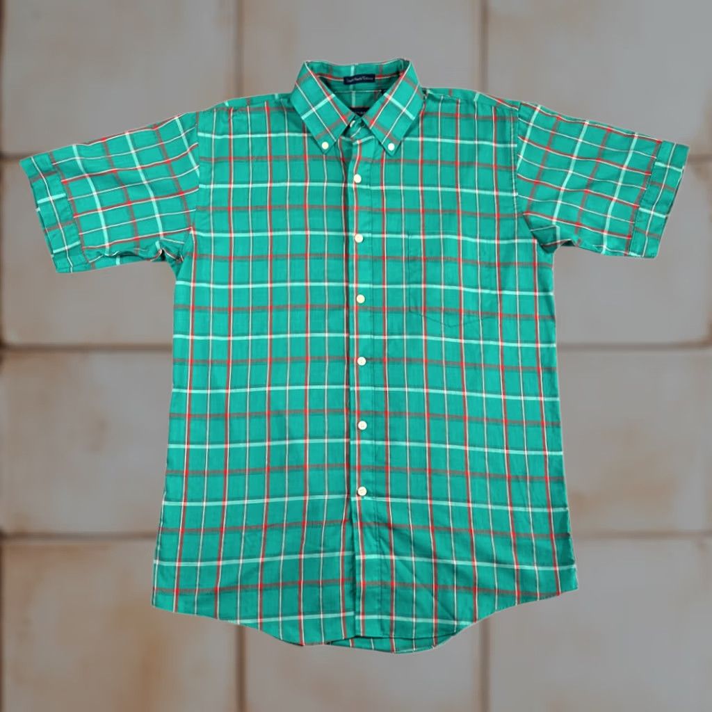Vintage VINTAGE Manhattan Shirt Adult MEDIUM Green Plaid Button-Down 80s Casual Mens Size US M / EU 48-50 / 2 - 1 Thumbnail