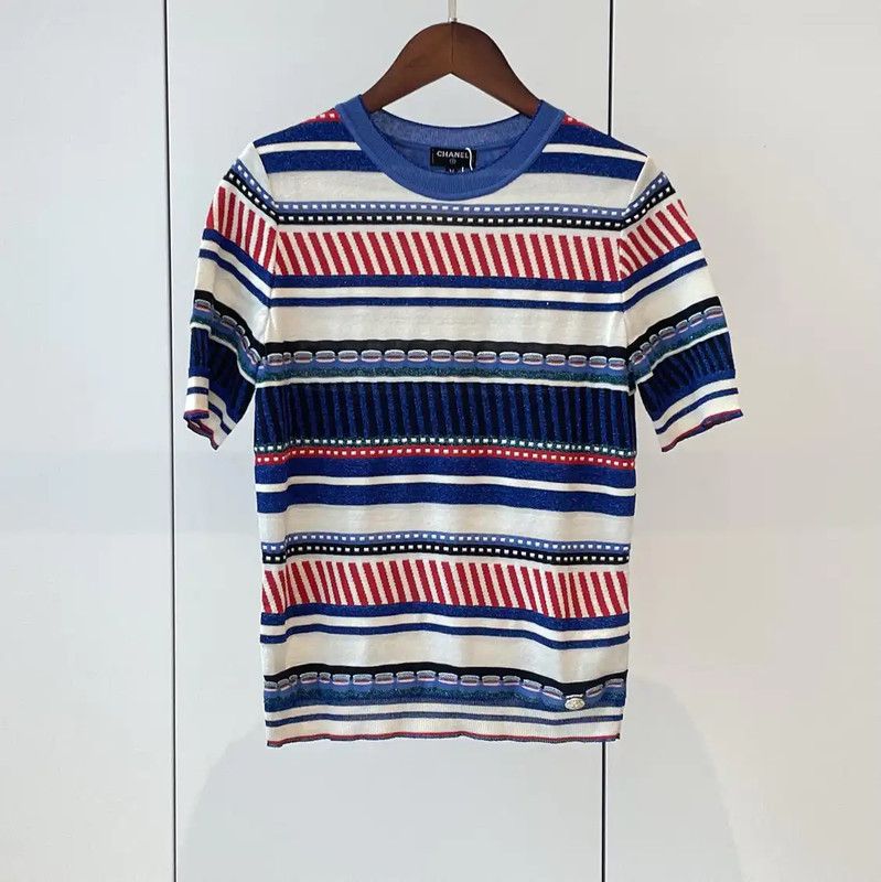 Chanel Chanel Multicolor Striped Knit Short Sleeve T-shirt 0089 Size S / US 4 / IT 40 - 1 Thumbnail