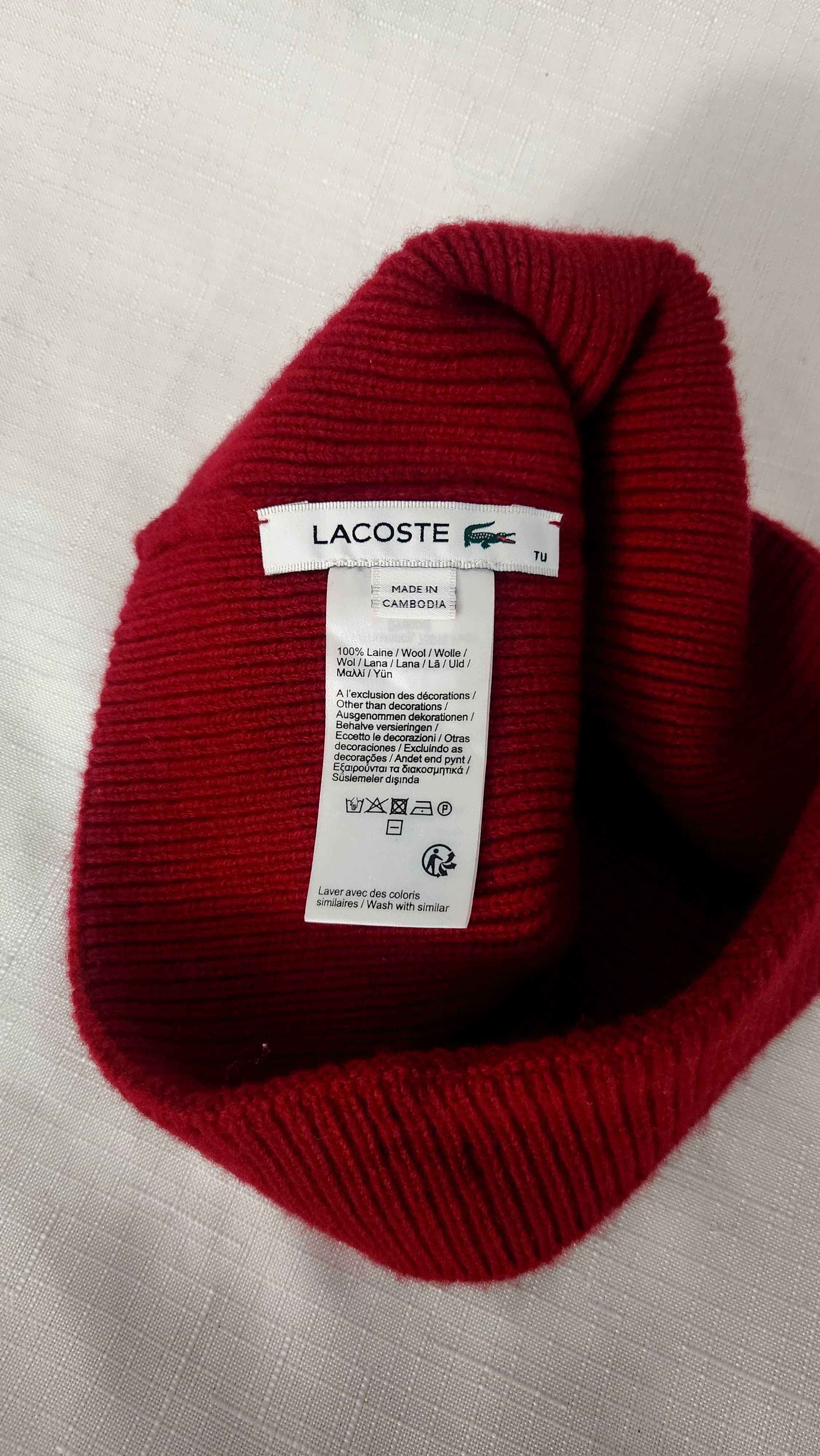 Lacoste LACOSTE Men's Hat Red Ribbed 100% Wool Knit Logo Beanie OSFA Size ONE SIZE - 5 Thumbnail