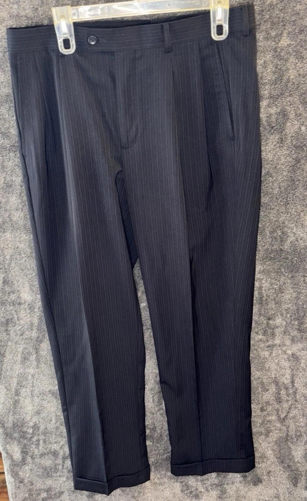 Old Navy Perry Ellis Portfolio Navy Pinstripe Dress Pants 34x30 Wool Size US 34 / EU 50 - 1 Thumbnail