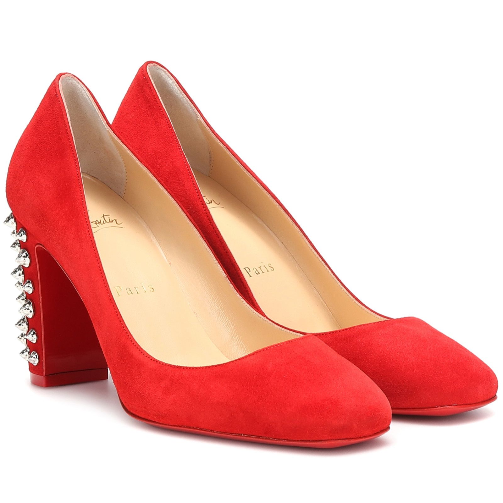 Christian Louboutin Donna Stud Spikes 85 Loubi Red Silver