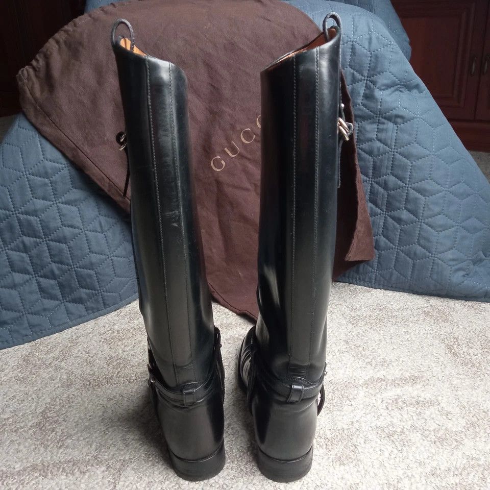 Gucci Black Leather Riding Boots with G Strap Size US 7 / IT 37 - 7 Thumbnail