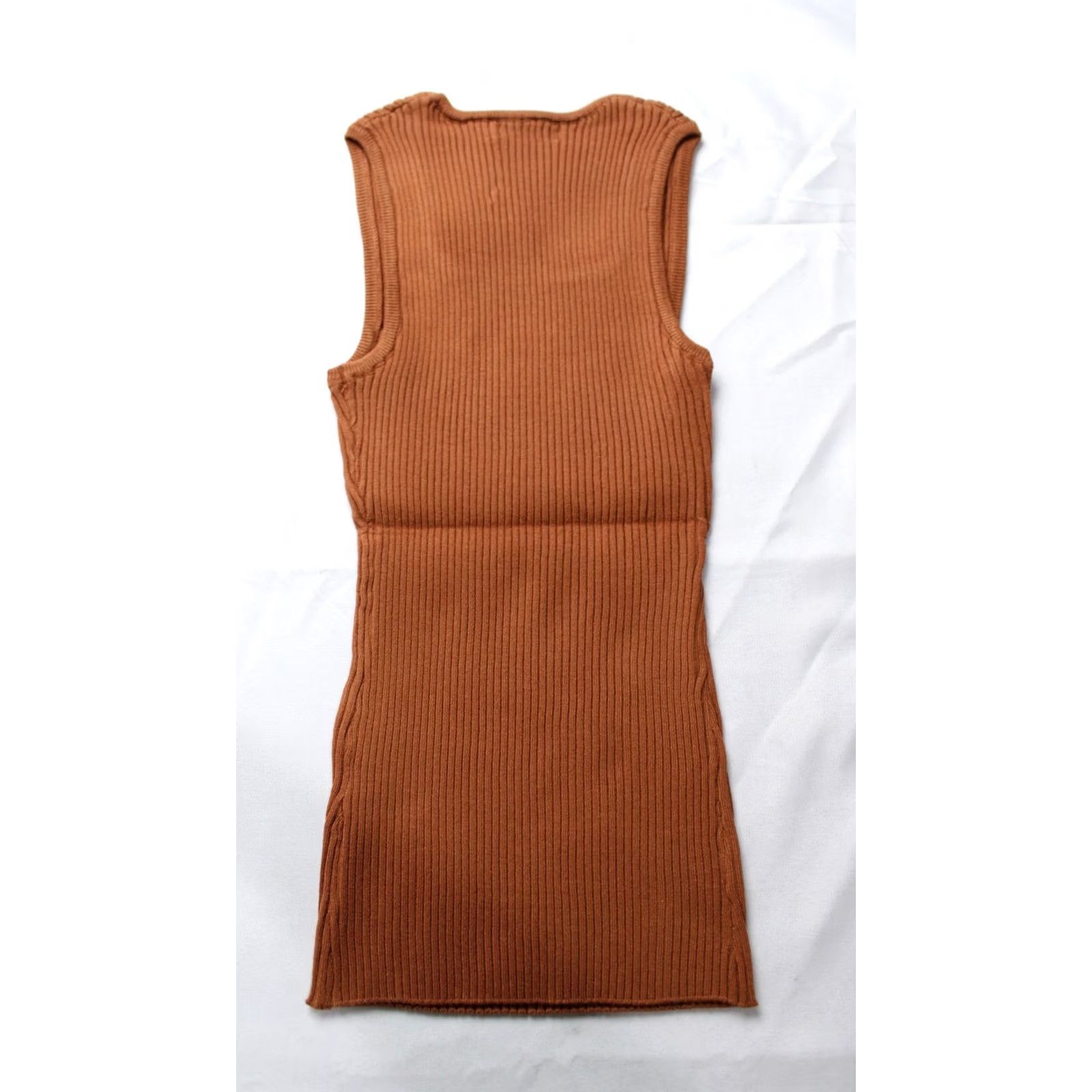 Vintage Merokeety Women's Square Neck Ribbed Knit Basic Tank Top Carmel Medium NWT Size M / US 6-8 / IT 42-44 - 3 Thumbnail